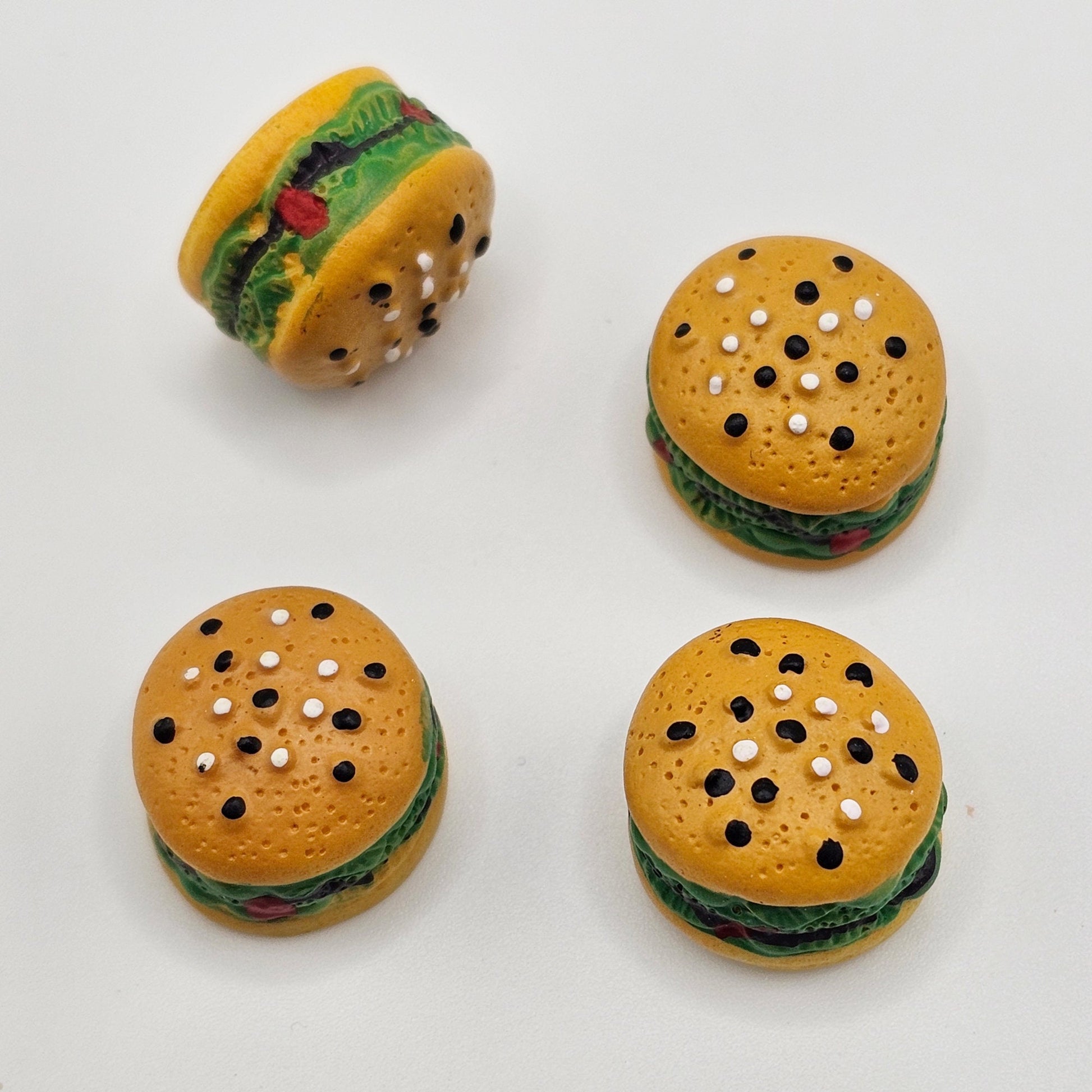 4 Pcs Miniature Kawaii Resin Hamburger Cabochons, Sandwich Cabochon, #CAB105