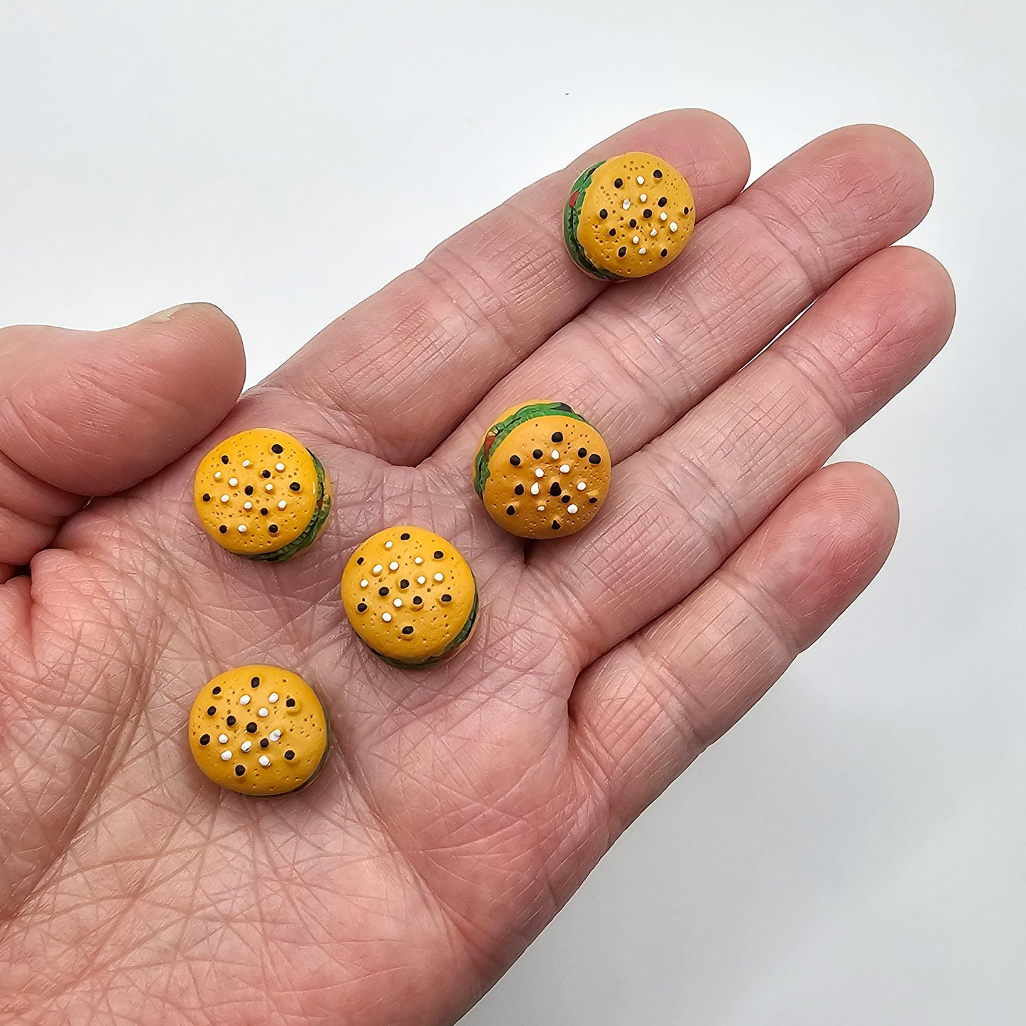 4 Pcs Miniature Kawaii Resin Hamburger Cabochons, Sandwich Cabochon, #CAB105