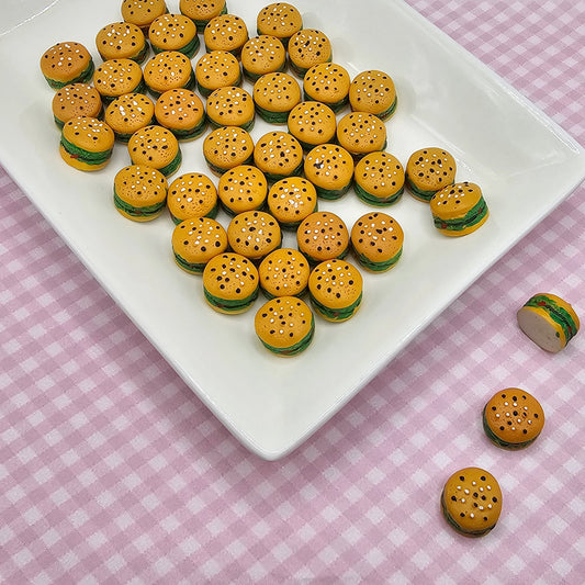4 Pcs Miniature Kawaii Resin Hamburger Cabochons, Sandwich Cabochon, #CAB105