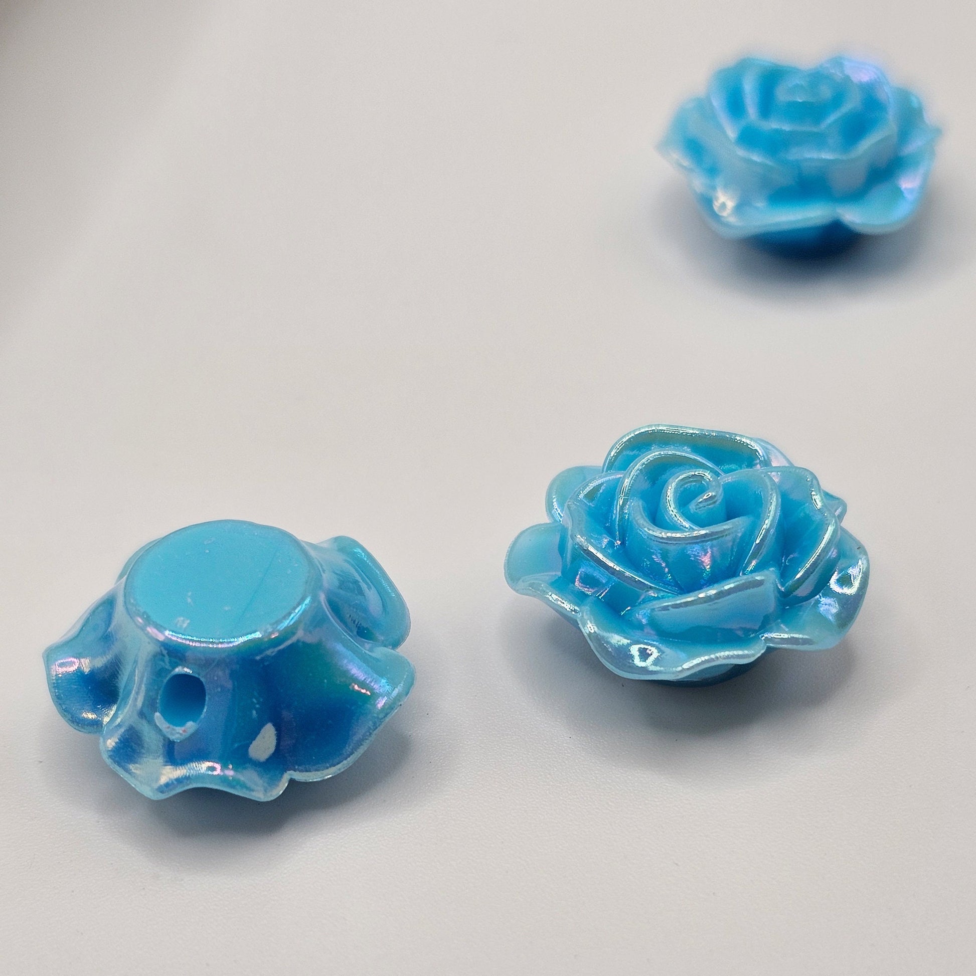 10/30 Pcs Iridescent color rose flower Beads Cabochon Resin Flat Back Cabochons, Loose Beads, charms with hole 18mm #CAB111