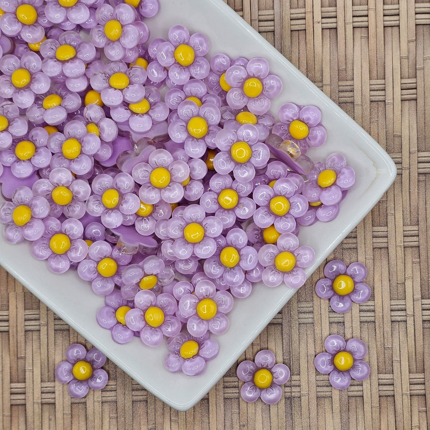 10/25 Pcs Translucent Round Flower Resin Flatback Cabochons Purple Pink 20mm #CAB010