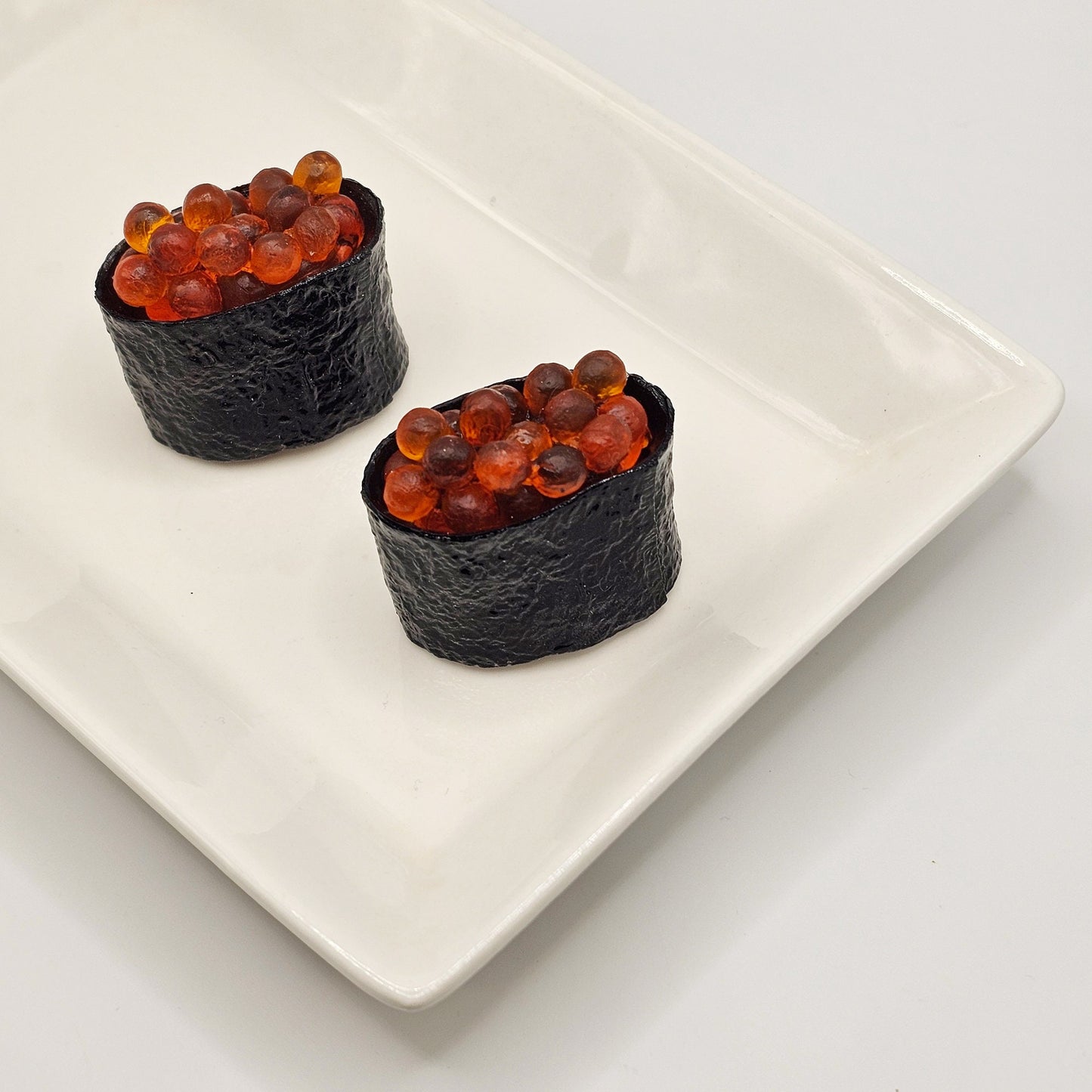 2 Pcs Fake Sushi Artificial Japanese Sushi Polymer Clay Food Salmon Roe Ikura Gunkan #KR002