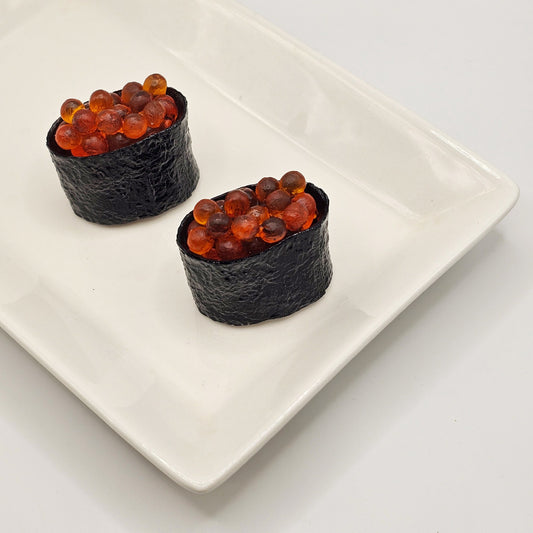 2 Pcs Fake Sushi Artificial Japanese Sushi Polymer Clay Food Salmon Roe Ikura Gunkan #KR002