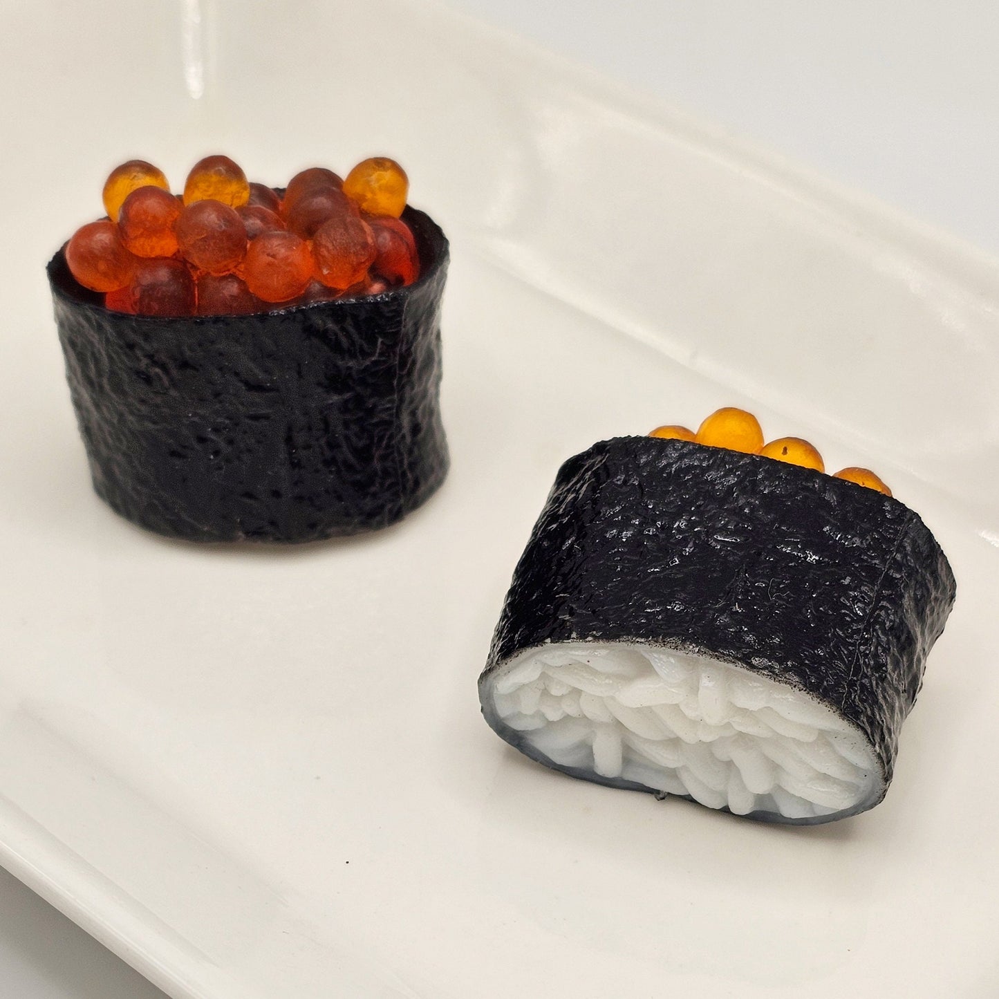 2 Pcs Fake Sushi Artificial Japanese Sushi Polymer Clay Food Salmon Roe Ikura Gunkan #KR002