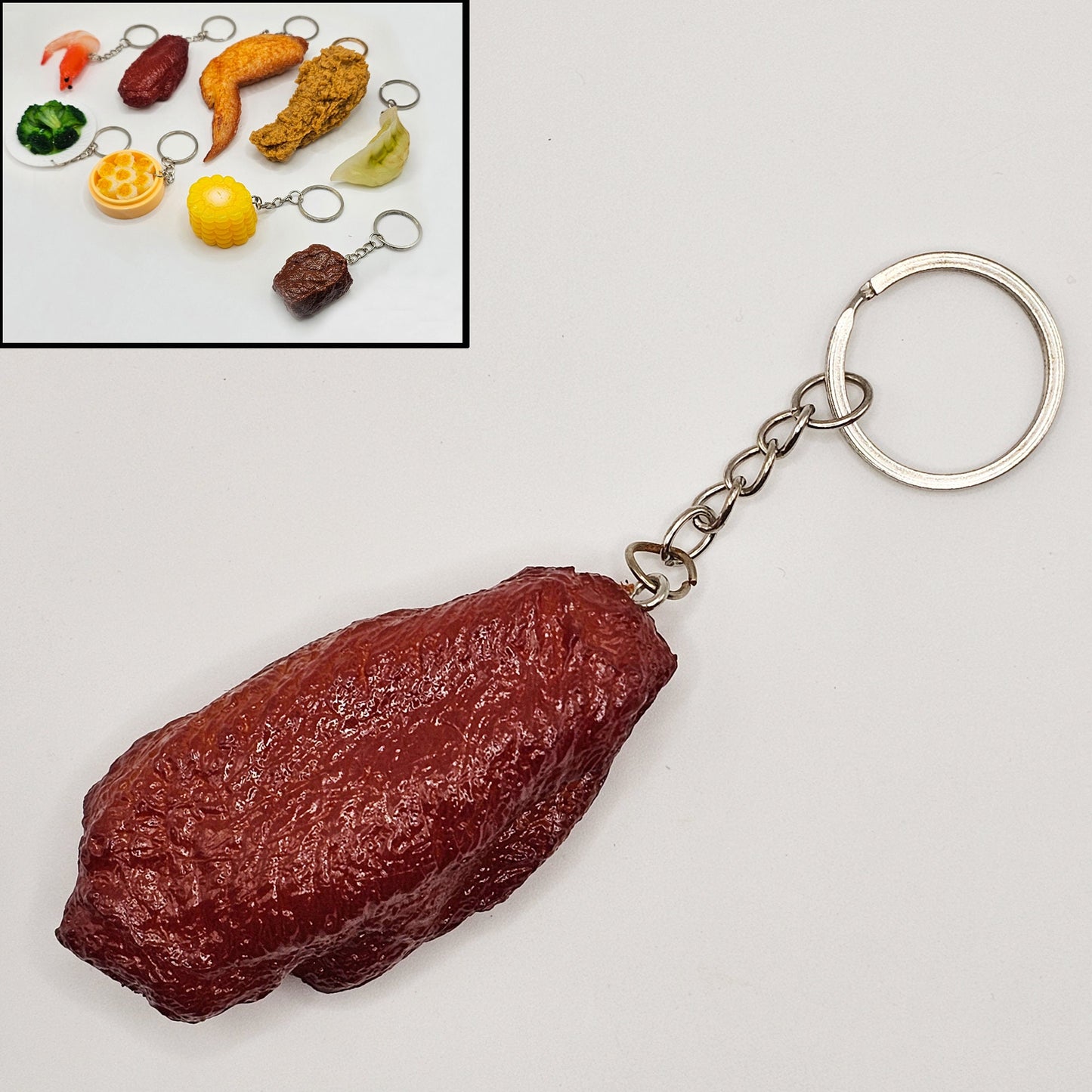 Fake Imitation Artificial BBQ Chicken Wing Wingettes Flat Actual Size Charms Key Chain Keyring #KR005