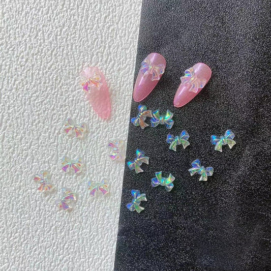 10/30/50/100 Pcs Holographic Cabochon Decorations, Aurora Mini Bowknot Bowtie Nail Charms , Flatback Decals #CAB082