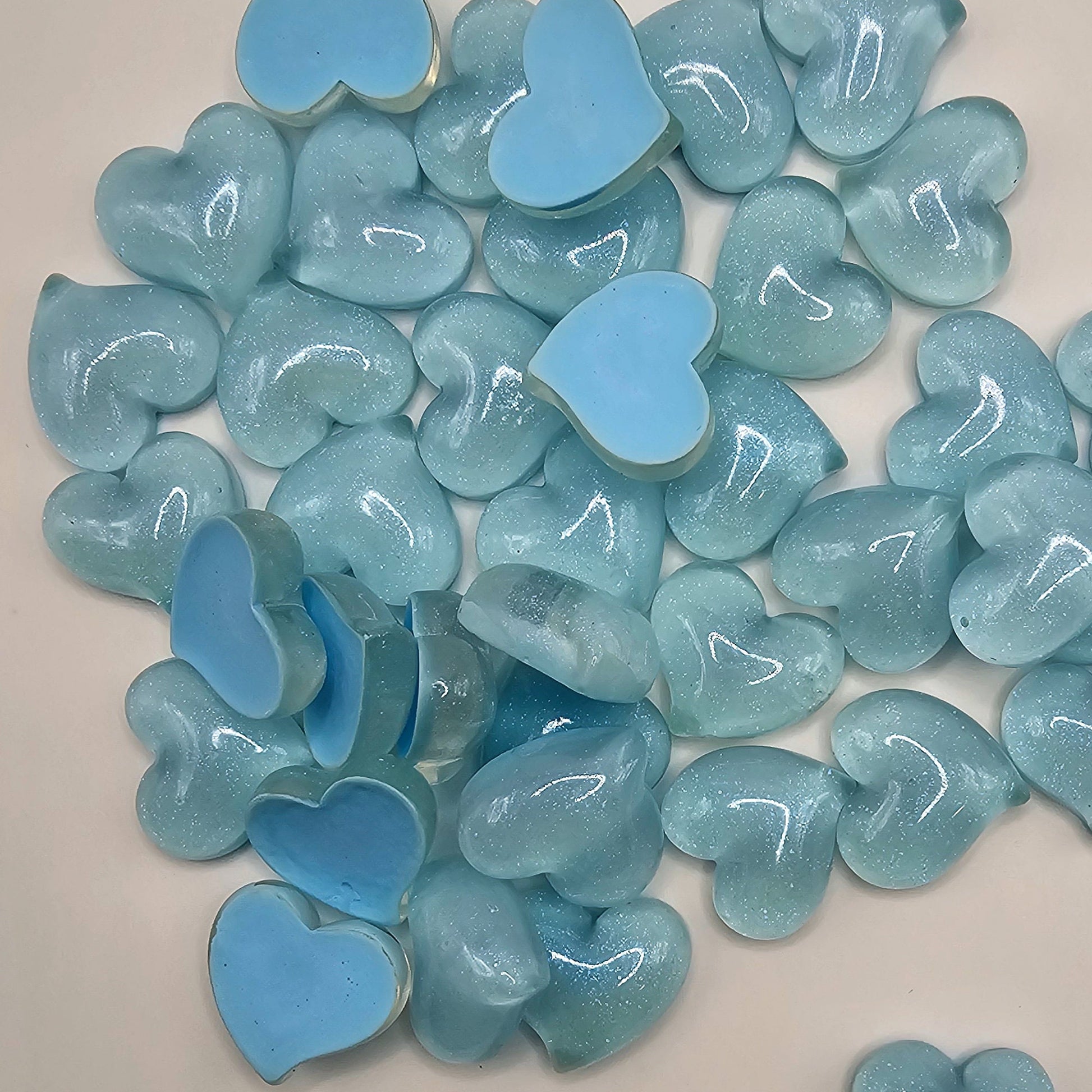 5/15 Pcs Translucent Shimmer Heart Flatback Cabochons, Glitter Hear Flat Back Cabochon, #CAB085