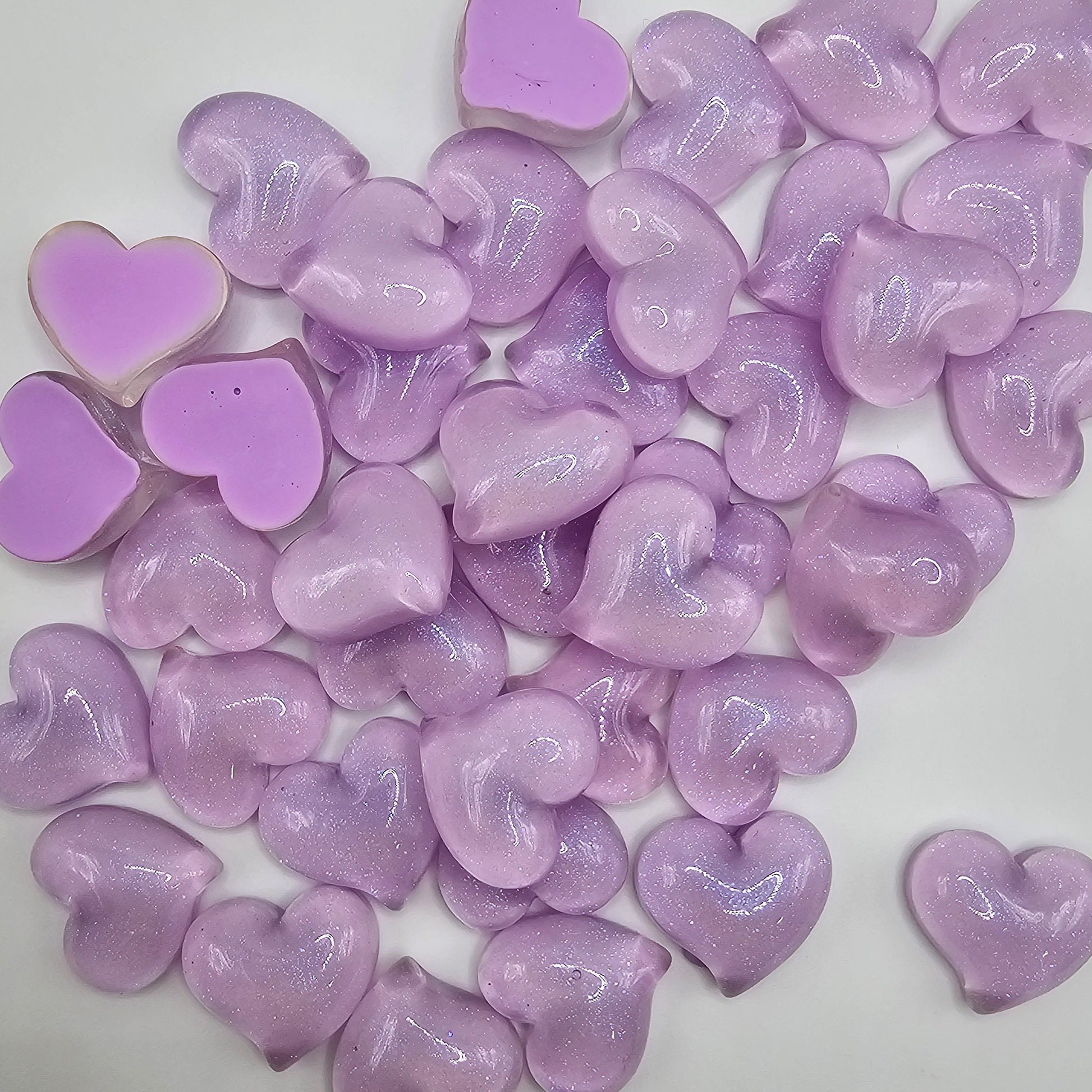 5/15 Pcs Translucent Shimmer Heart Flatback Cabochons, Glitter Hear Flat Back Cabochon, #CAB085