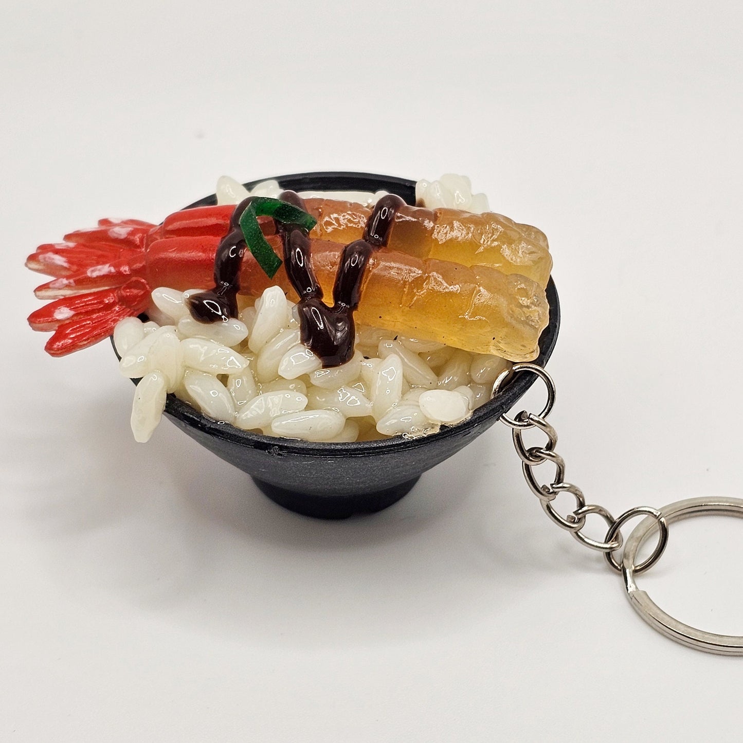 1 Pc Imitation Fake Food Japanese Sushi Rice Bowl, Beef Steak Caviar IKURA EBI Shrimp Key Ring, Key Chain Charms, Charm #KR015-17