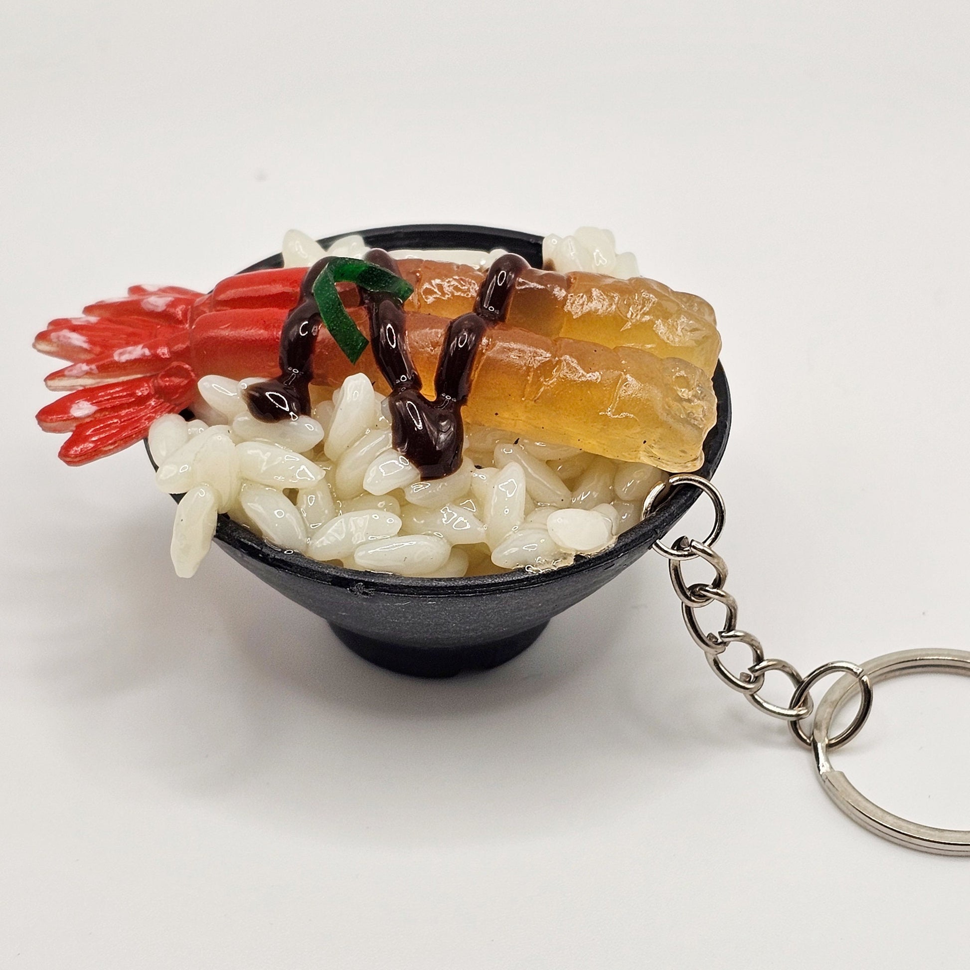 1 Pc Imitation Fake Food Japanese Sushi Rice Bowl, Beef Steak Caviar IKURA EBI Shrimp Key Ring, Key Chain Charms, Charm #KR015-17