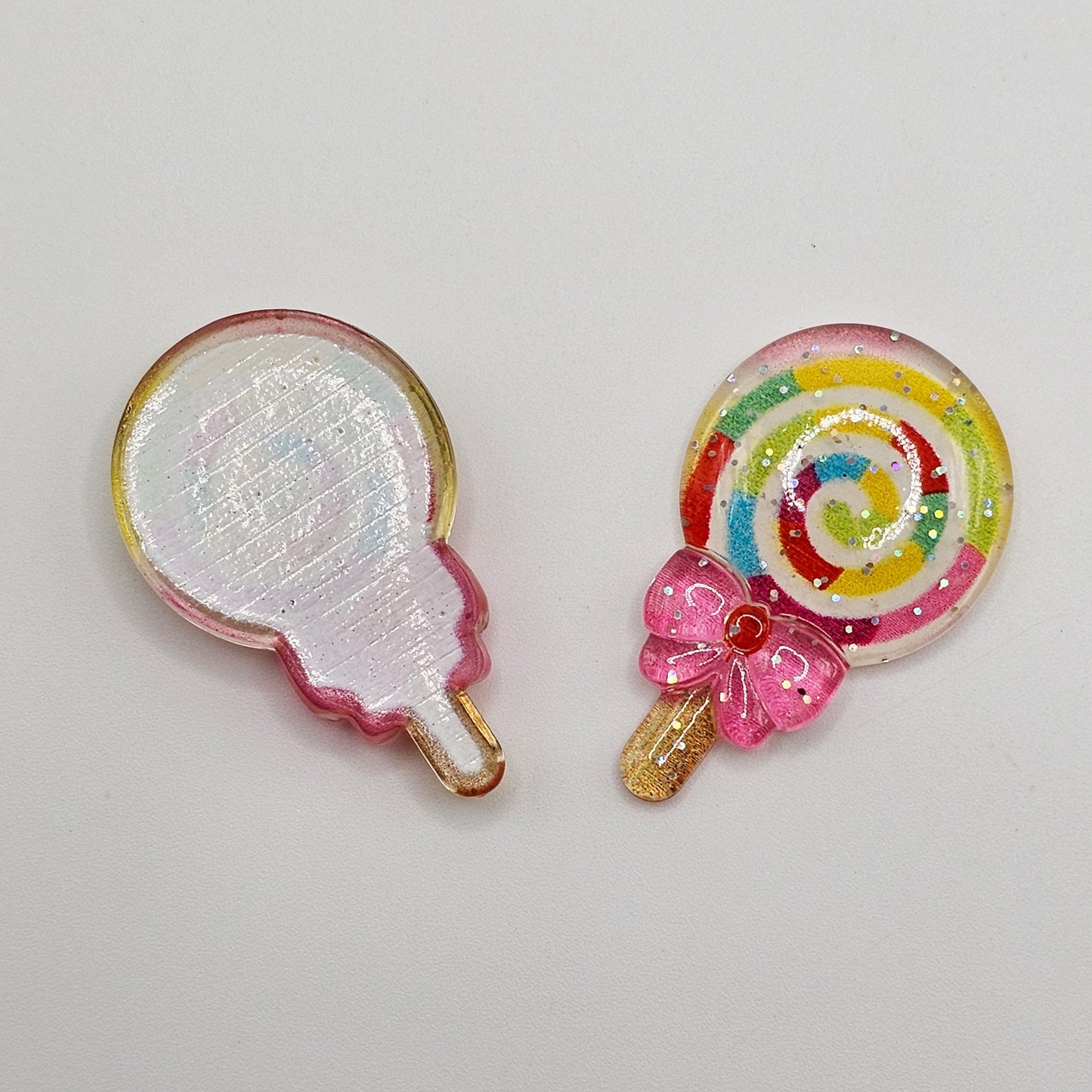 5 Pcs Kawaii Swirl Colorful Sparkle Lollipop Resin Flat Back, Flatback Deco DIY Craft Cabochons, Cabochon #CAB090