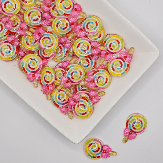 5 Pcs Kawaii Swirl Colorful Sparkle Lollipop Resin Flat Back, Flatback Deco DIY Craft Cabochons, Cabochon #CAB090