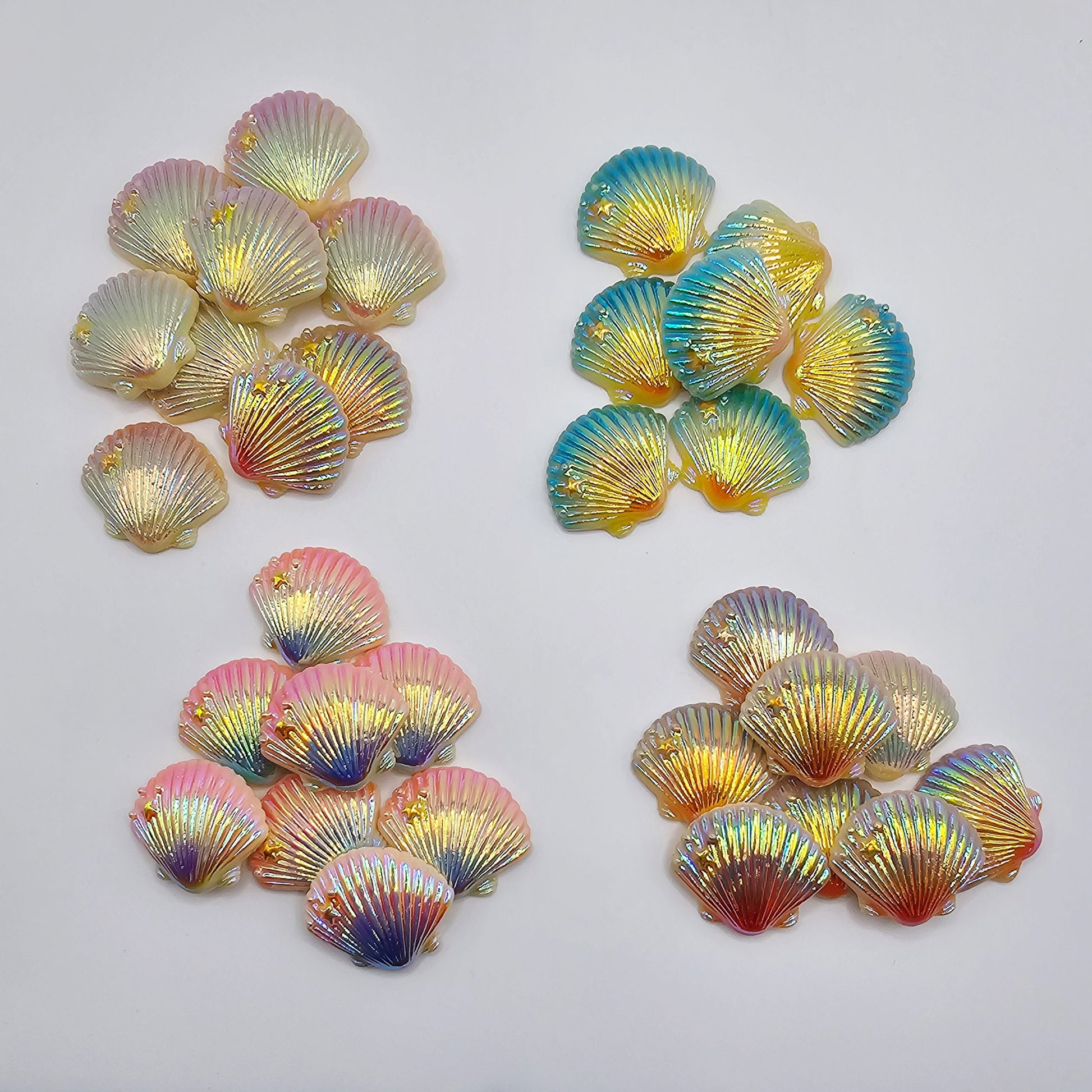 4/15 Pcs Iridescent Gradient Seashells Resin Flatback Cabochons, Cabochon #CAB091