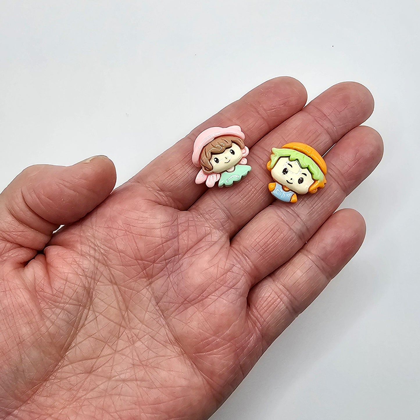 6 pcs Kawaii Resin Flatback Boy Girls Crafts Cabochon, Cabochons, #CAB107