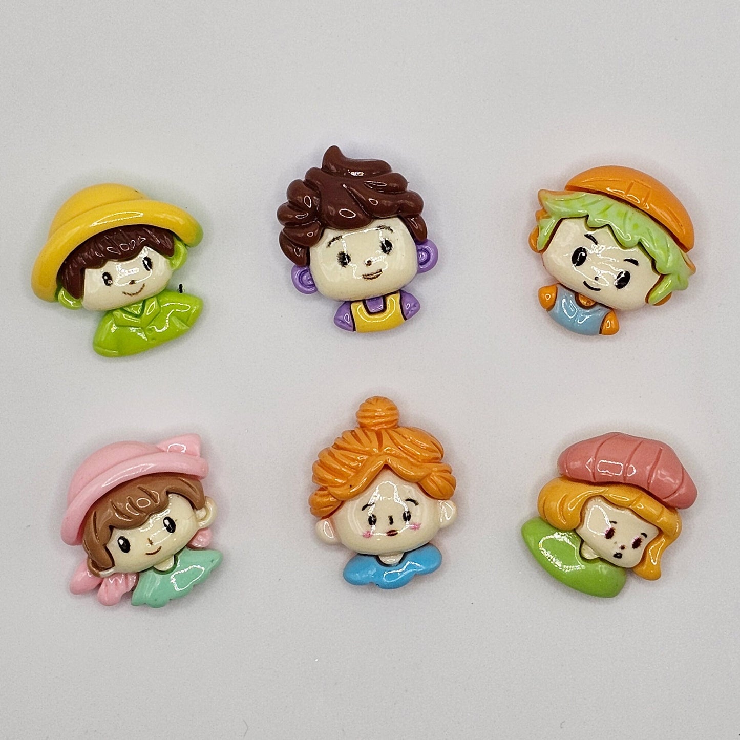 6 pcs Kawaii Resin Flatback Boy Girls Crafts Cabochon, Cabochons, #CAB107