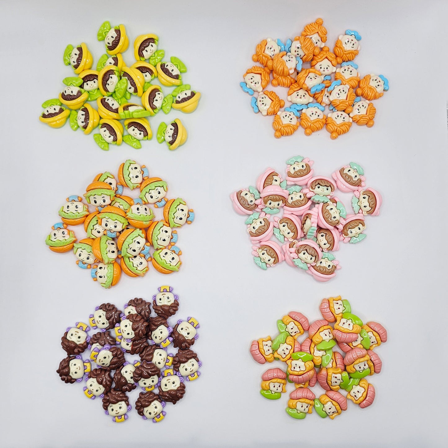 6 pcs Kawaii Resin Flatback Boy Girls Crafts Cabochon, Cabochons, #CAB107