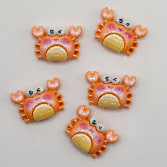 5 Pcs Orange Shimmer Cute kawaii Crab Cabochon, Cabochons Resin Flatback #CAB108