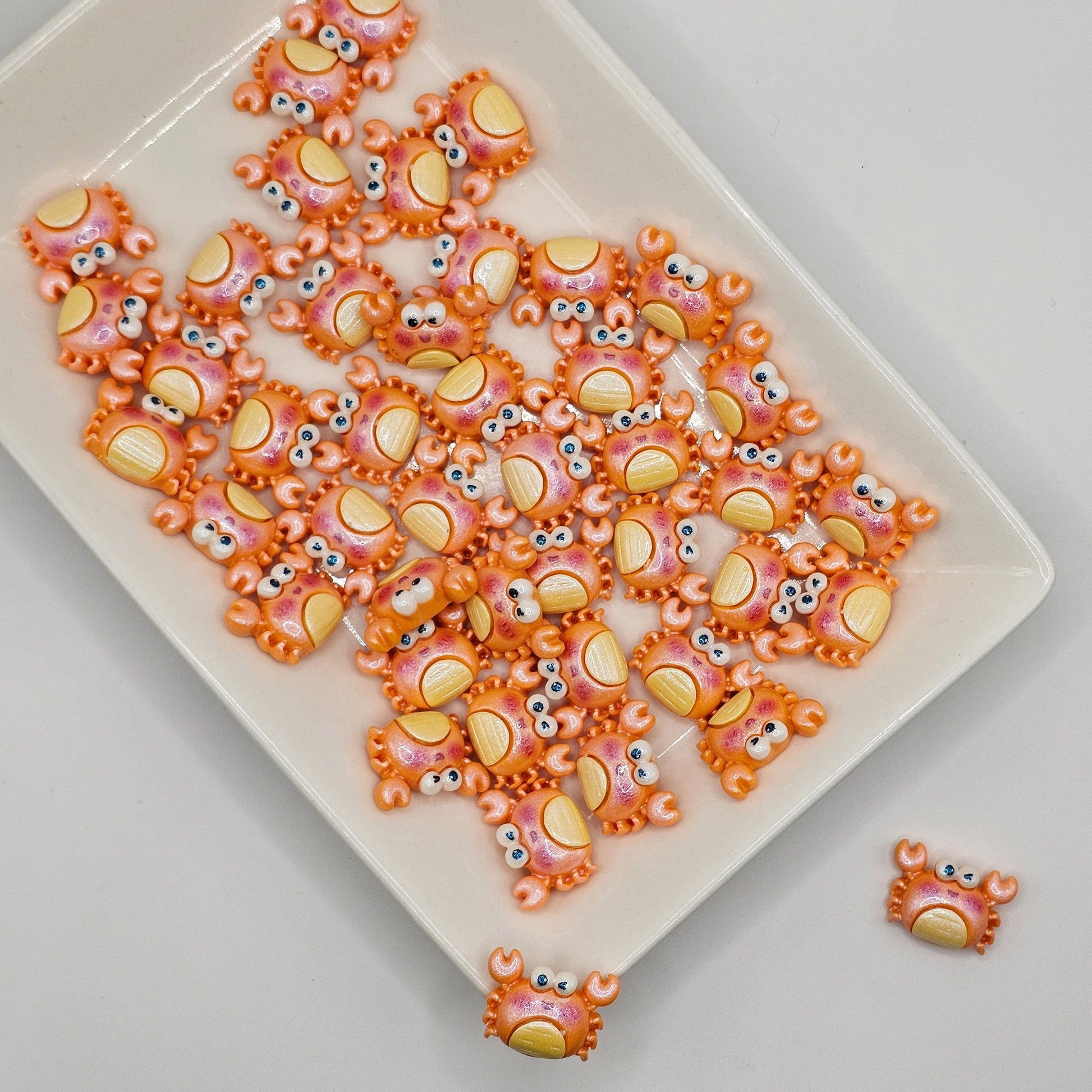 5 Pcs Orange Shimmer Cute kawaii Crab Cabochon, Cabochons Resin Flatback #CAB108