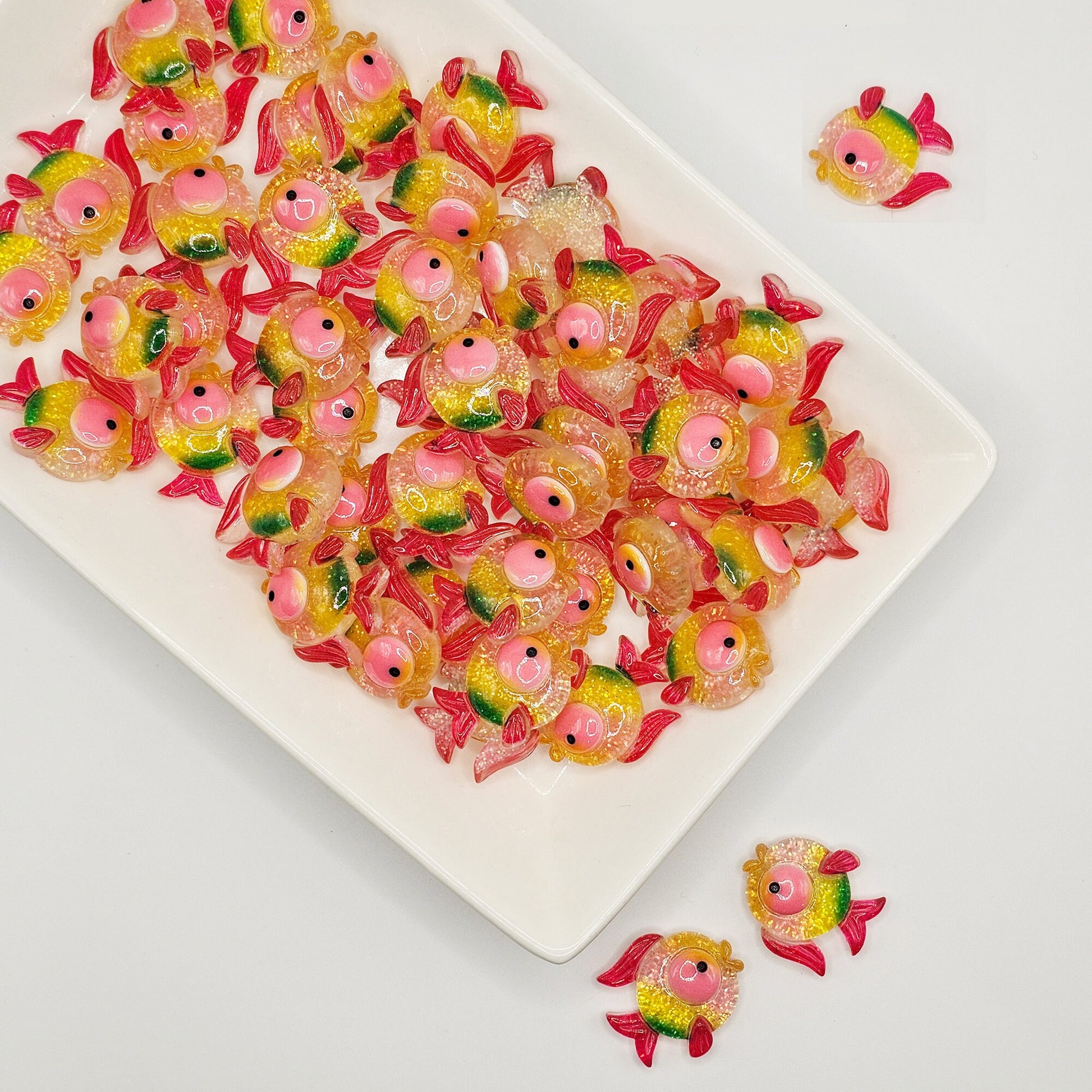 5/20 Pcs Glittery Puffer Fish Cabochon, Cabochons Resin Flatback #CAB109