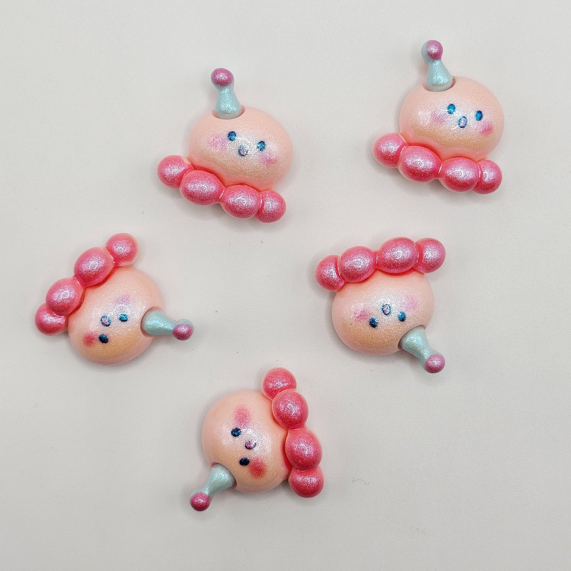 5 Pcs Shimmer Pink Octopus Kawaii Cute Cabochon, Cabochons Resin Flatback #CAB110