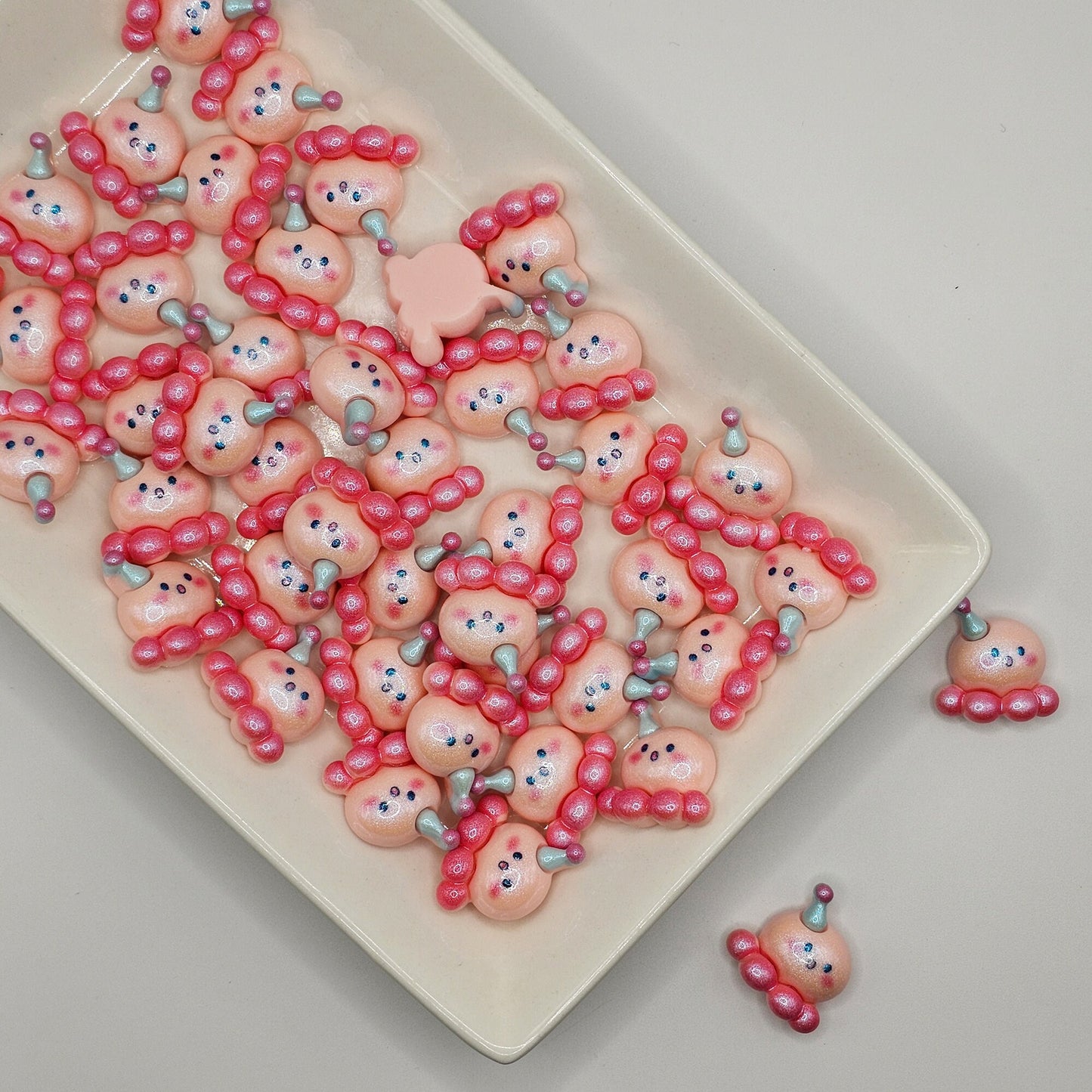 5 Pcs Shimmer Pink Octopus Kawaii Cute Cabochon, Cabochons Resin Flatback #CAB110