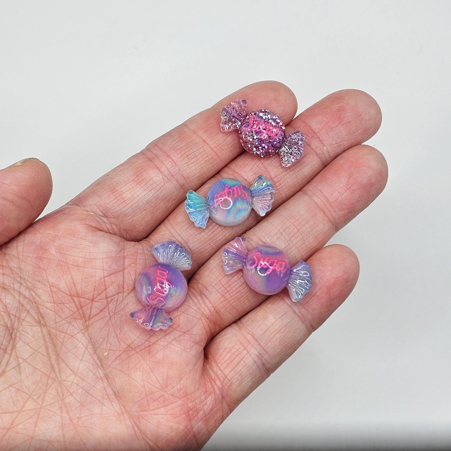 8 Pcs Glittery Kawaii Sugar Candy Flatback Resin Cabochons, Cabochon #CAB113