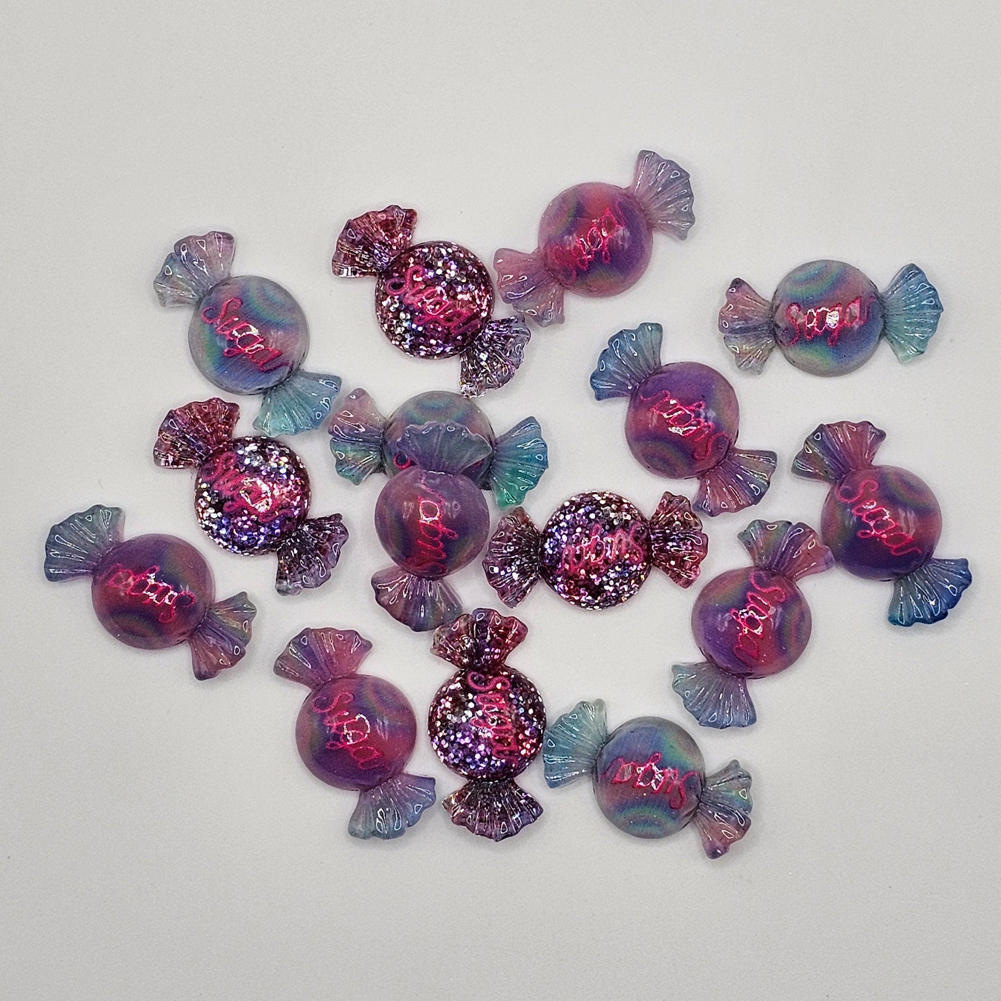 8 Pcs Glittery Kawaii Sugar Candy Flatback Resin Cabochons, Cabochon #CAB113