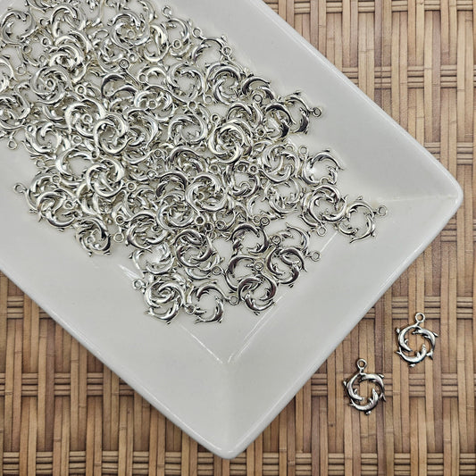 10/25/50 Pcs Dolphin Fish Silver Tone Charm, Charms #CM030