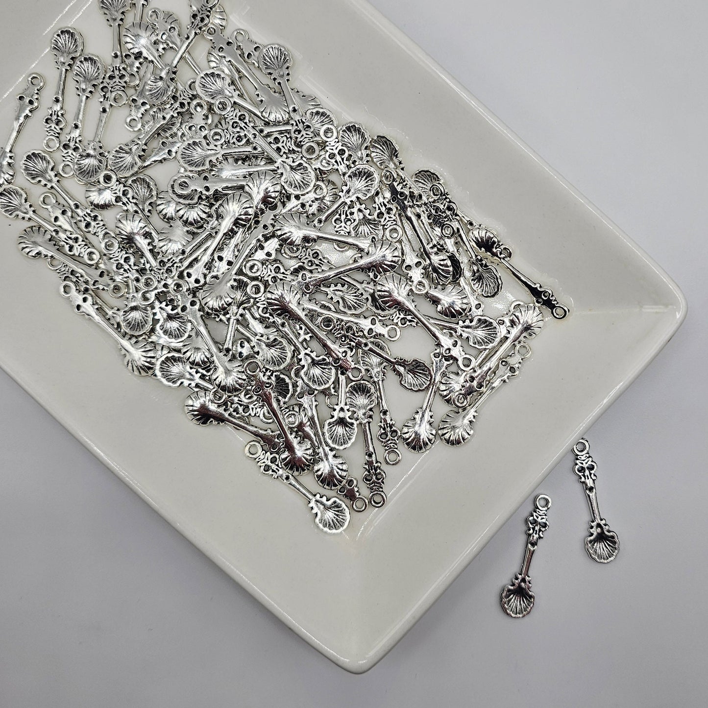 10/25/50 Pcs Spoon Silver Tone Charm, Miniature Cutlery Tableware Charms #CM034