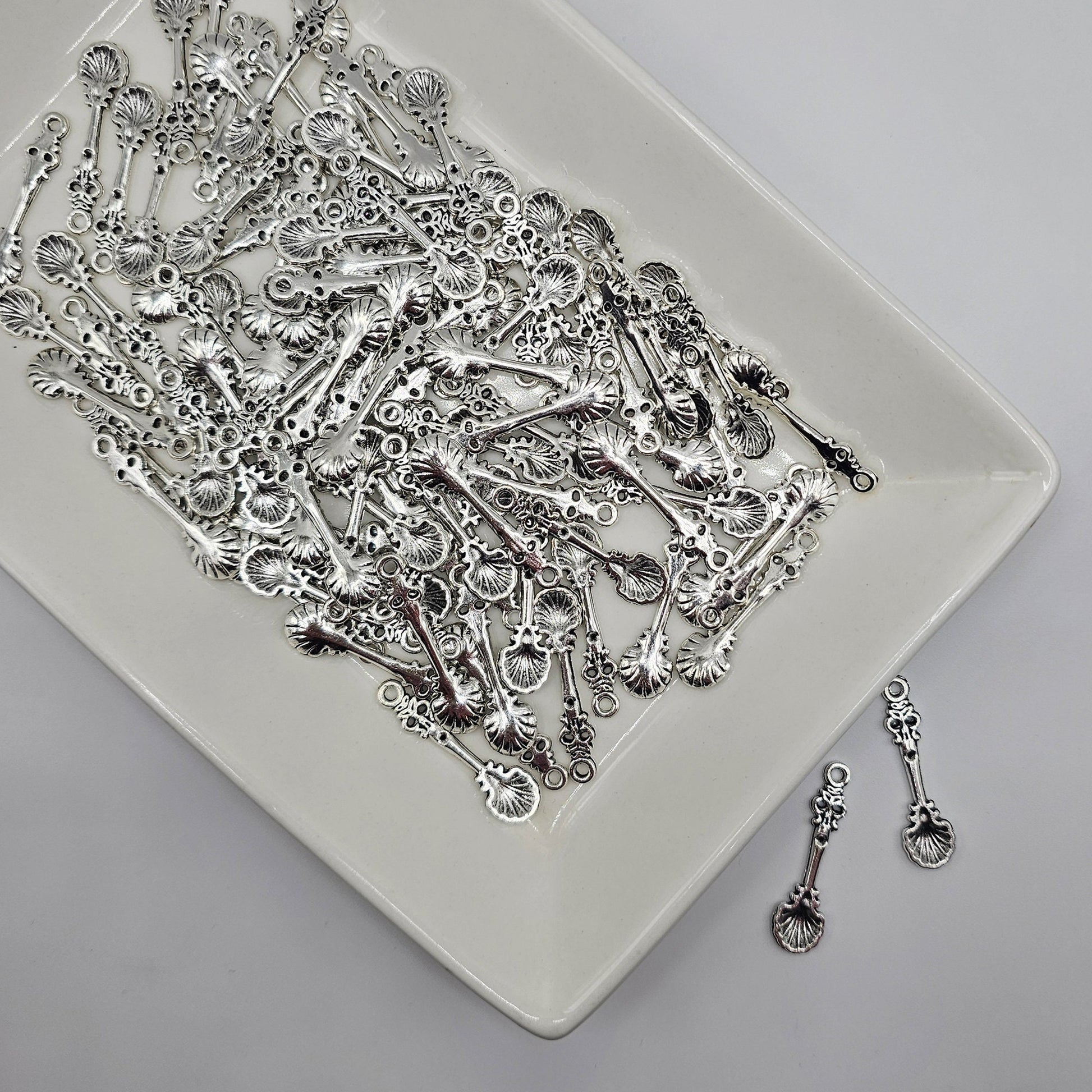 10/25/50 Pcs Spoon Silver Tone Charm, Miniature Cutlery Tableware Charms #CM034