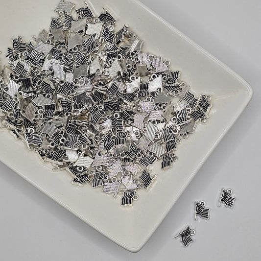 10/25/50 Pcs USA Flag American Flag Silver Tone Charm, Charms #CM044