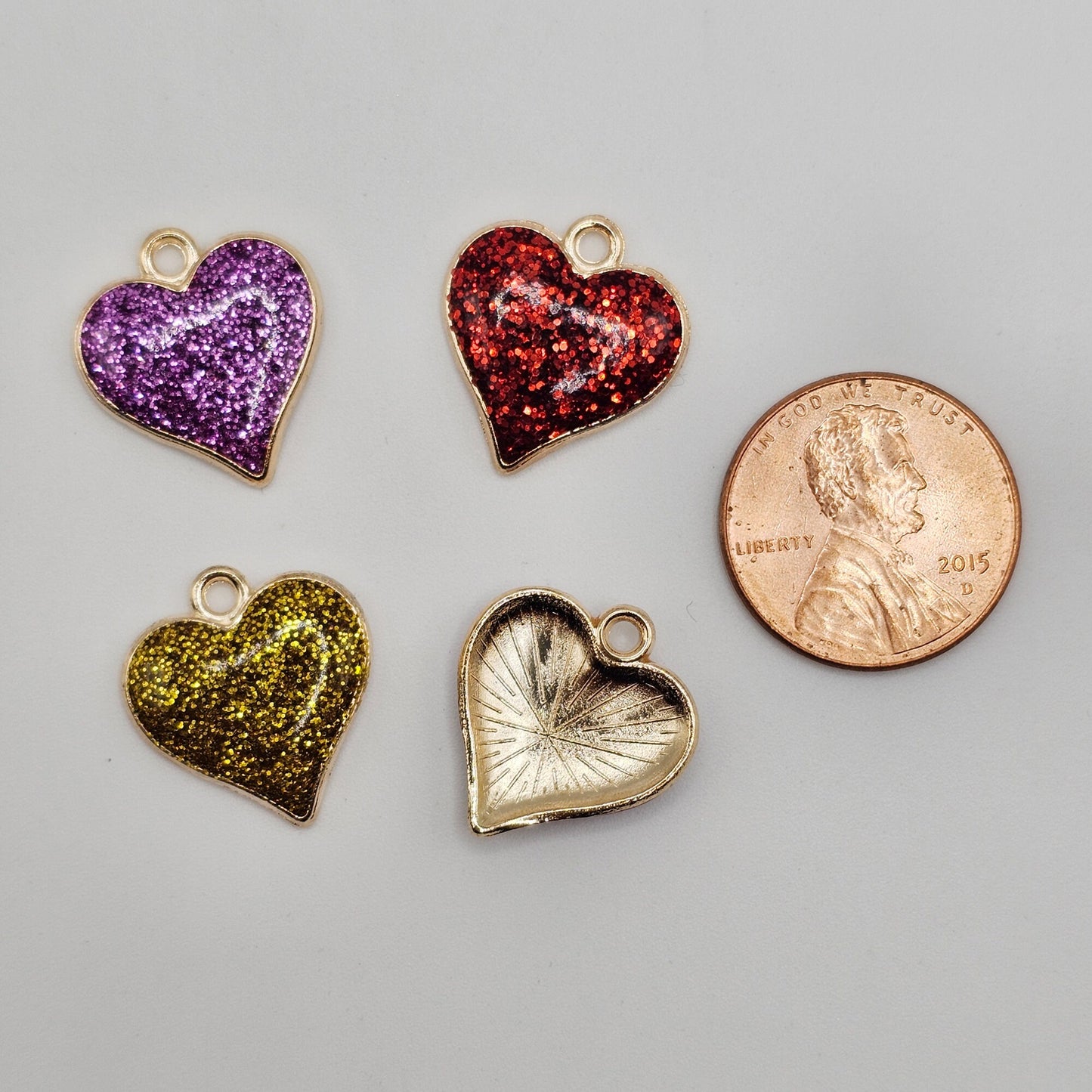 10 Pcs Glitter Heart Gold Tone Charm, Charms #CM049