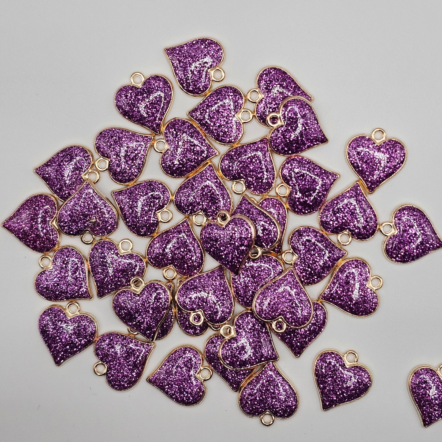 10 Pcs Glitter Heart Gold Tone Charm, Charms #CM049