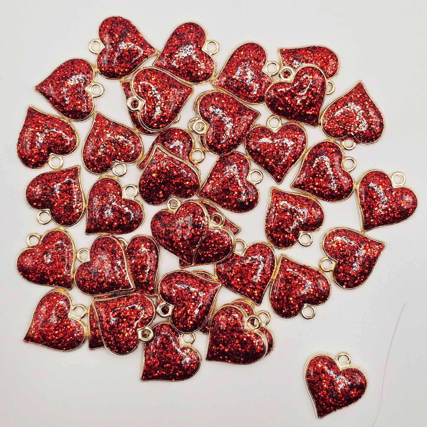 10 Pcs Glitter Heart Gold Tone Charm, Charms #CM049