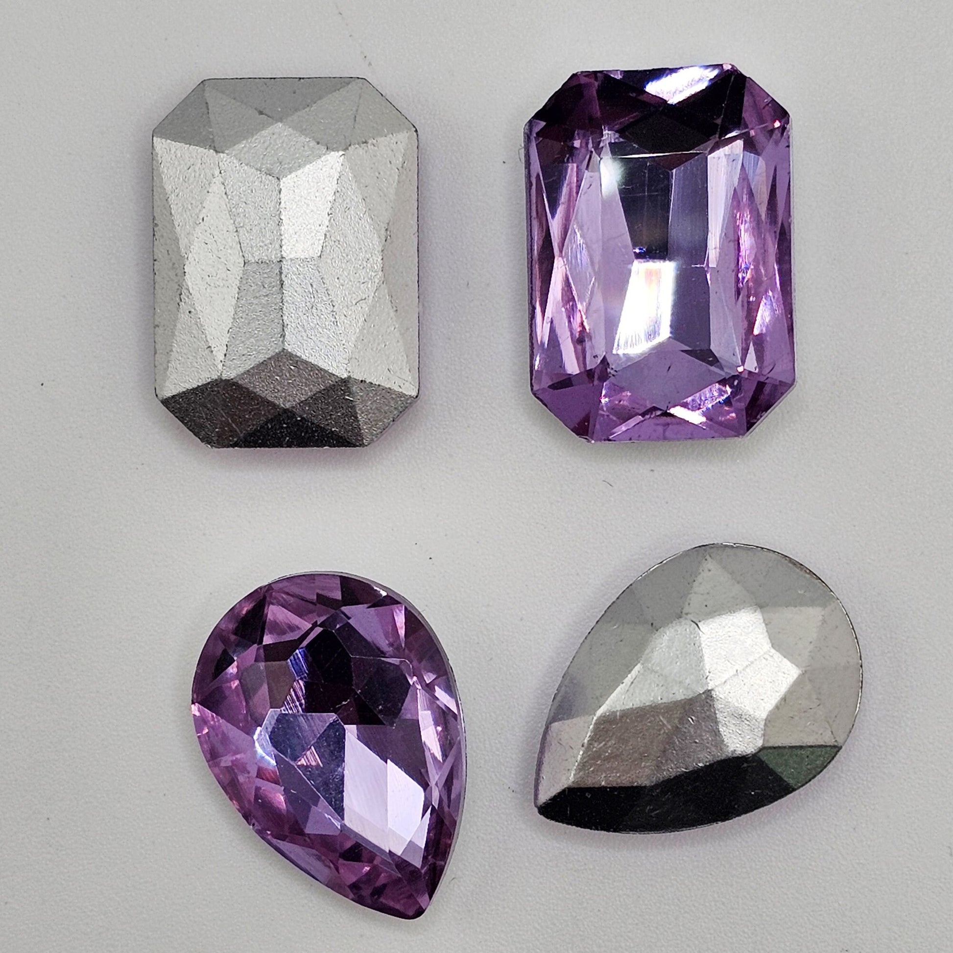30 Pcs Crystal Purple Mixed Shapes and Sizes Glass Point Back Gems Jewels Rhinestones Hearts Teardrop Rectangle Oval Round 10x14mm 13x18mm