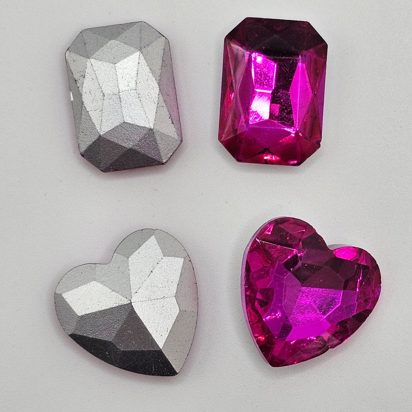 30 Pcs Hot Pink Mixed Shapes and Sizes Glass Point Back Gems Jewels Rhinestones Hearts Teardrop Rectangle Oval Round 10x14mm 13x18mm