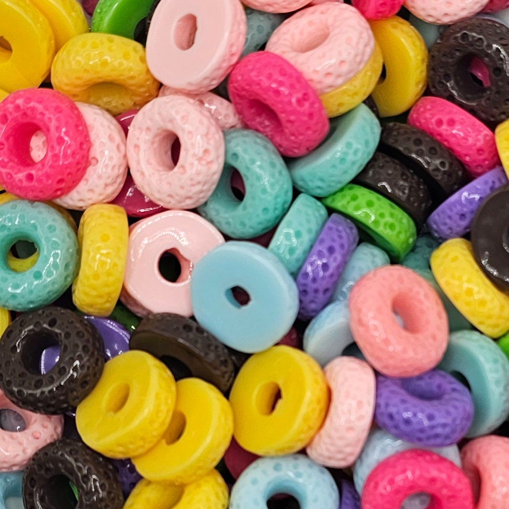 10/30/50 Pcs Kawaii Fruit Loop Cereal Cabochons Imitation Fake Food Cabochons, Faux Food Flat Back Cabochon, #CAB129