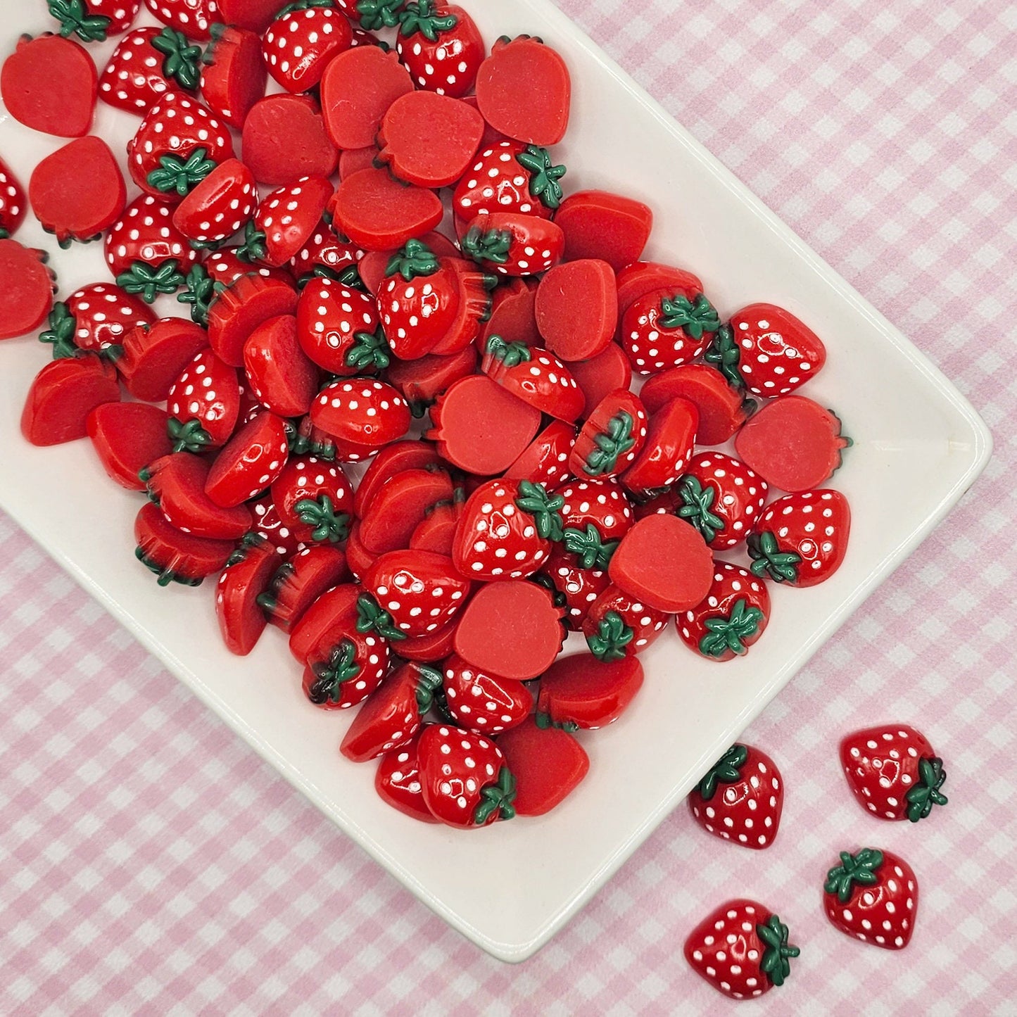 5/10/25 Pcs Red Strawberry Resin Flat Back Cabochons, Fruits Flatback Cabochon #CAB133