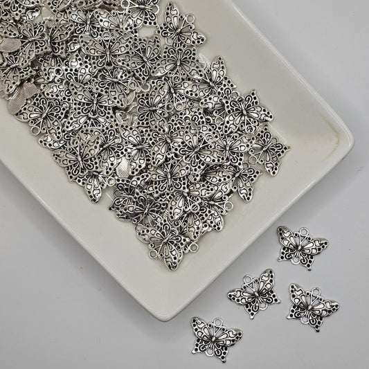 10/25/50 Pcs Butterfly Silver Tone Charm, Charms #CM024