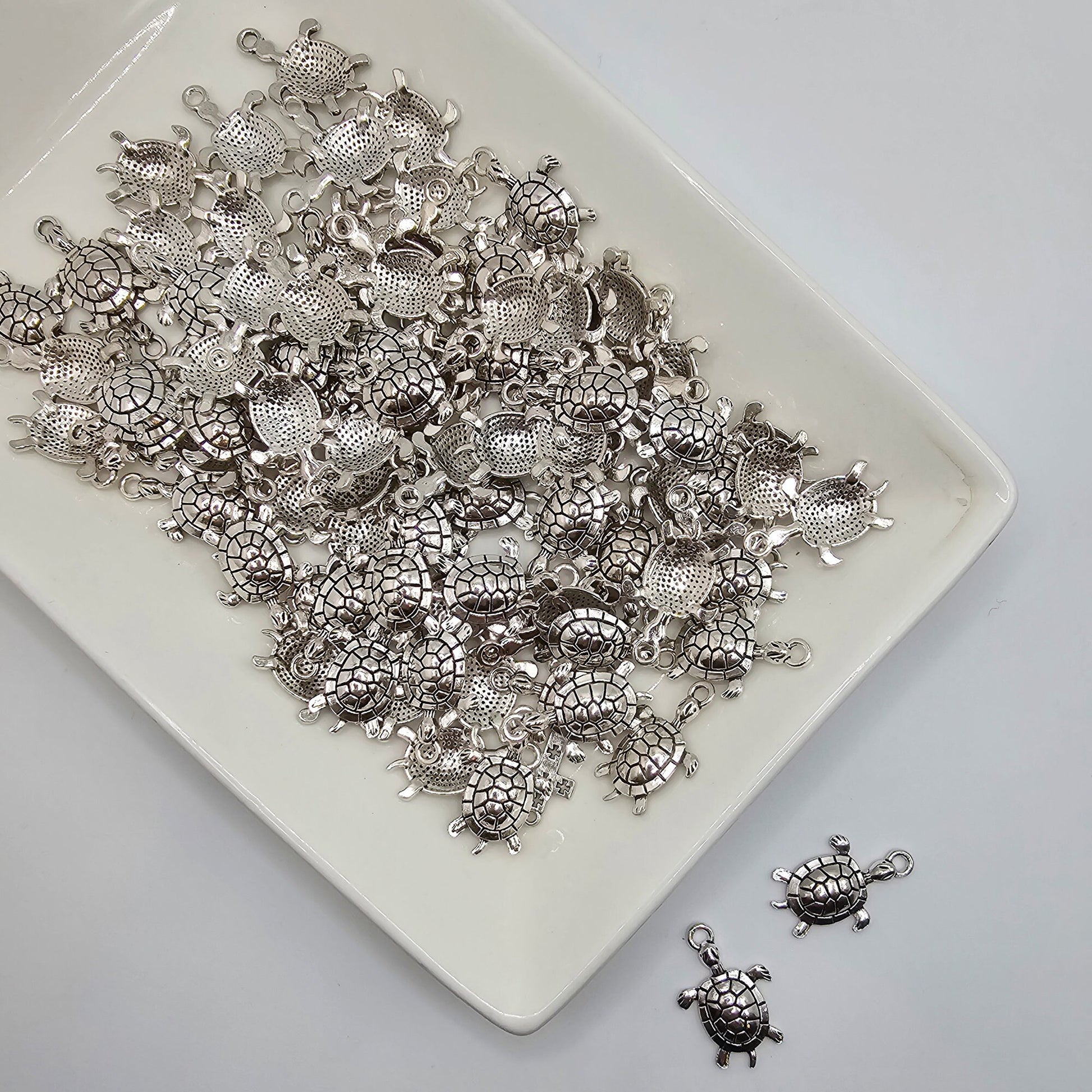 10/25/50 Pcs Turtle Silver Tone Charm, Charms #CM027