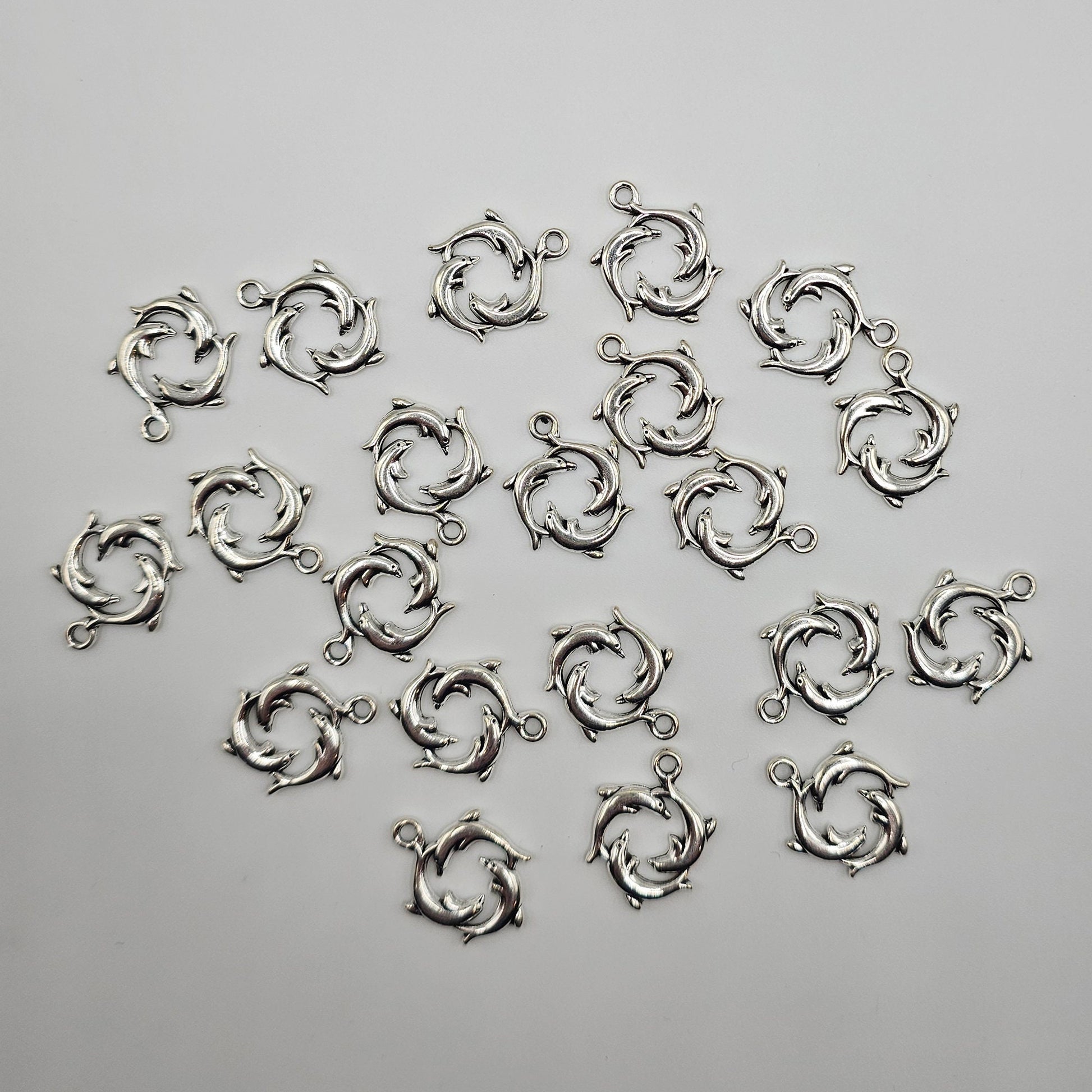 10/25/50 Pcs Dolphin Fish Silver Tone Charm, Charms #CM030