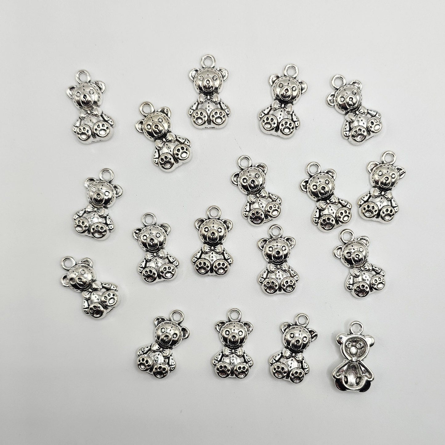 10/25/50 Pcs Teddy Bear Silver Tone Charm, Charms #CM029