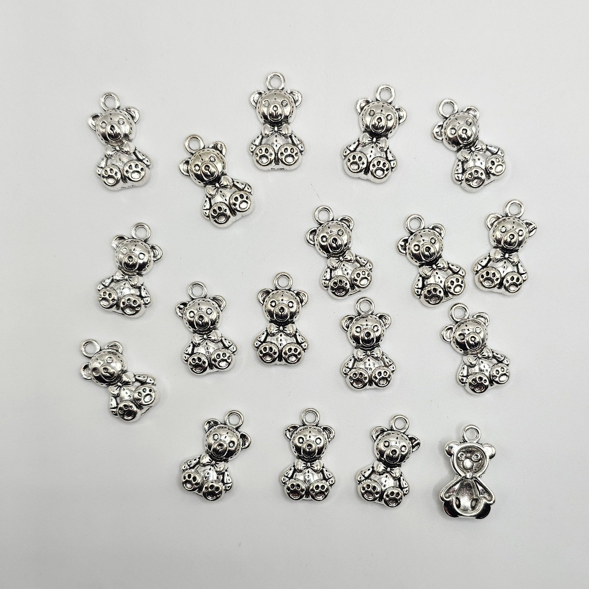 10/25/50 Pcs Teddy Bear Silver Tone Charm, Charms #CM029