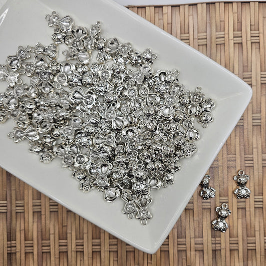 10/25/50 Pcs Teddy Bear Silver Tone Charm, Charms #CM029