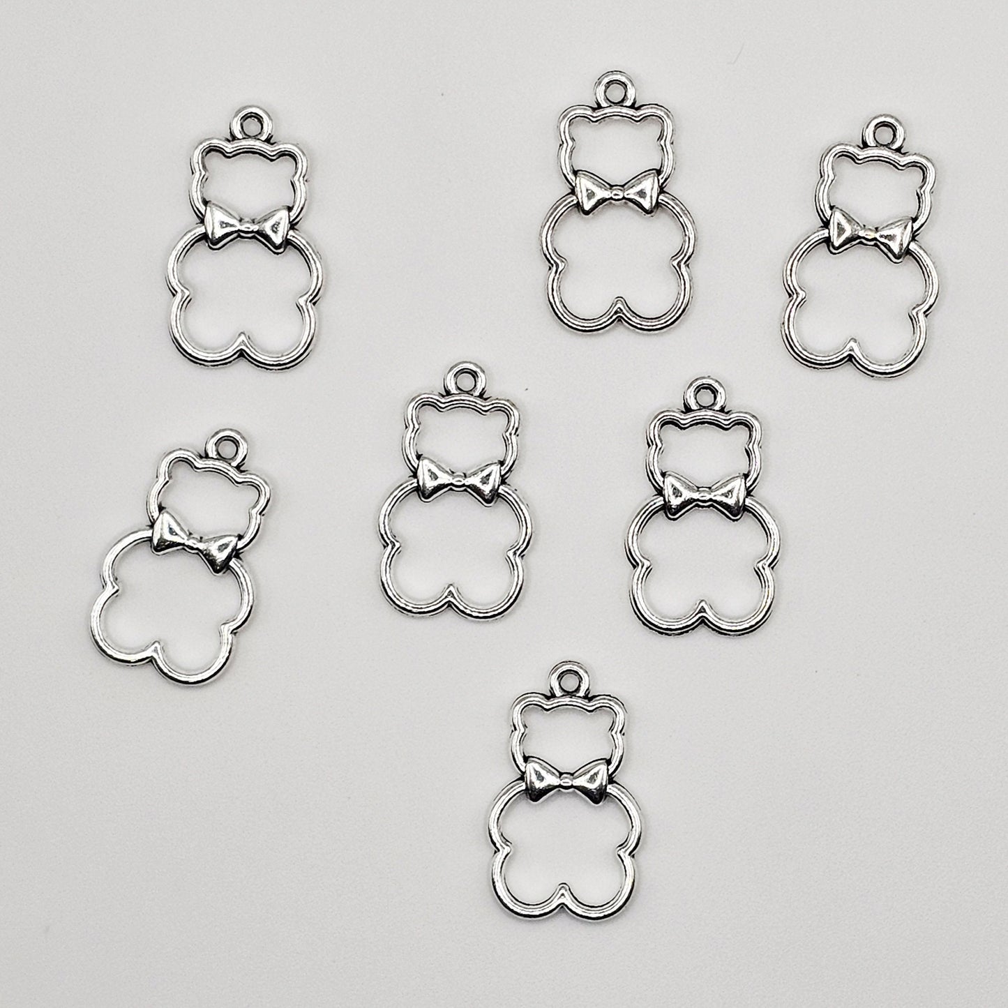 10/25/50 Pcs Hollow Style Bear bow Charm, Bear Charms, Silver Tone Charm, #CM033