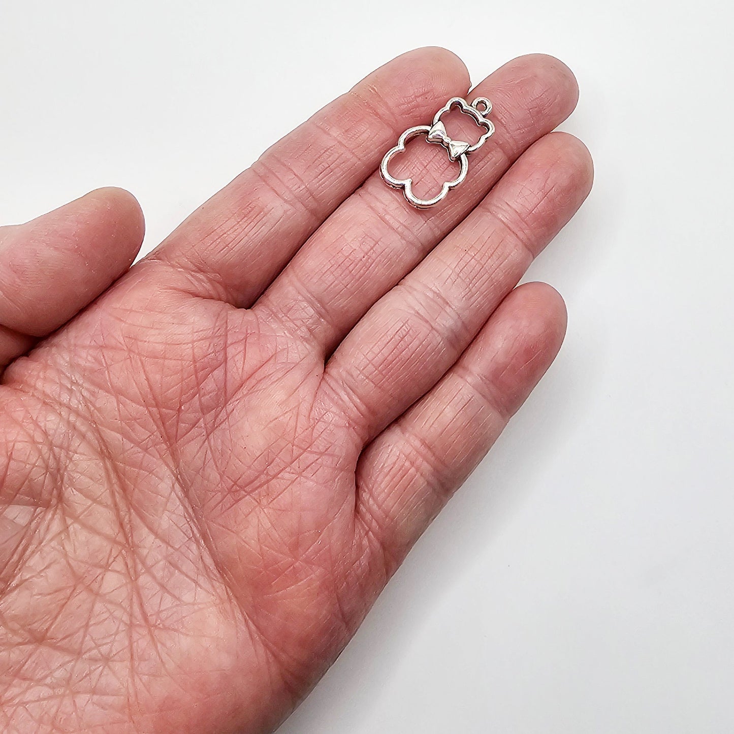 10/25/50 Pcs Hollow Style Bear bow Charm, Bear Charms, Silver Tone Charm, #CM033