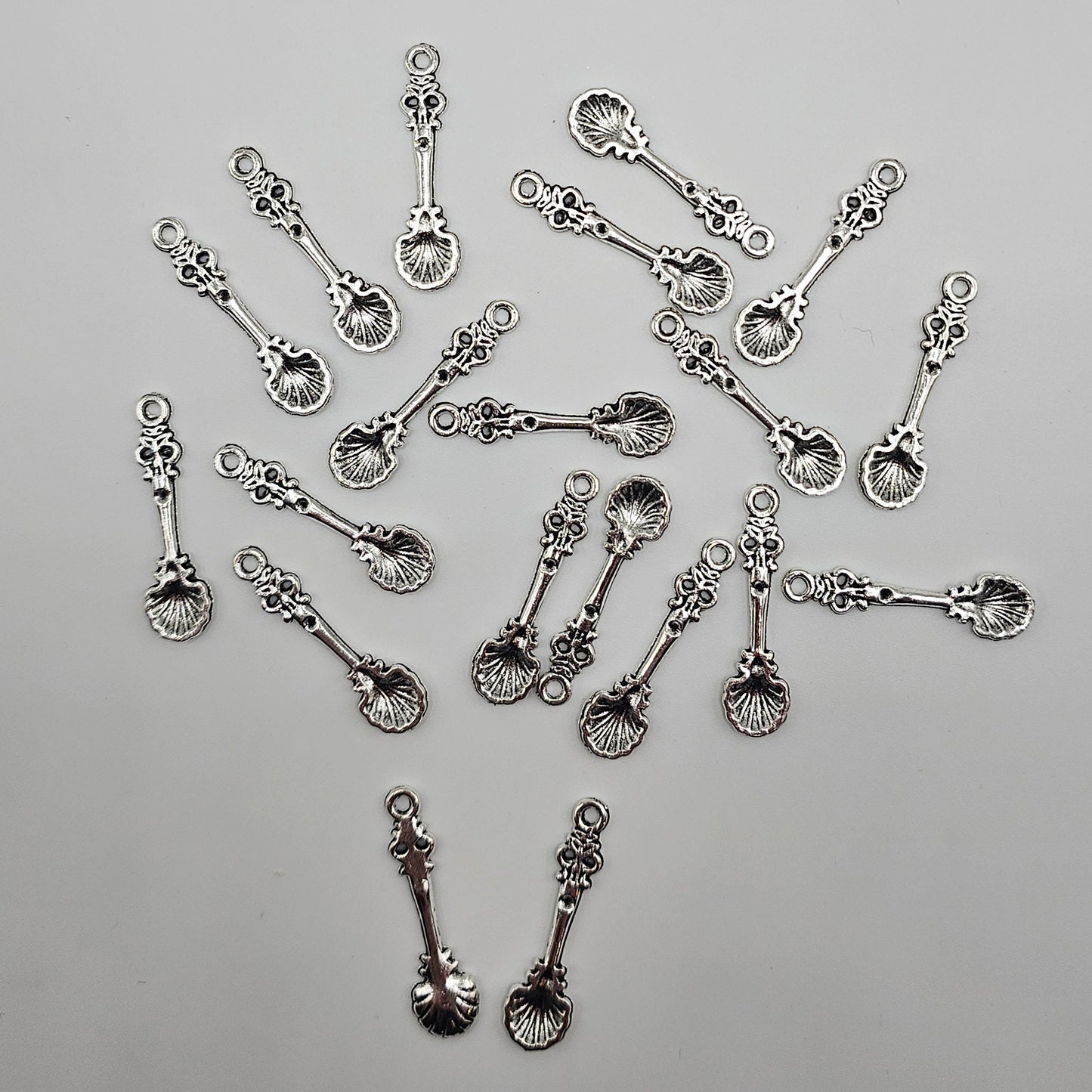 10/25/50 Pcs Spoon Silver Tone Charm, Miniature Cutlery Tableware Charms #CM034