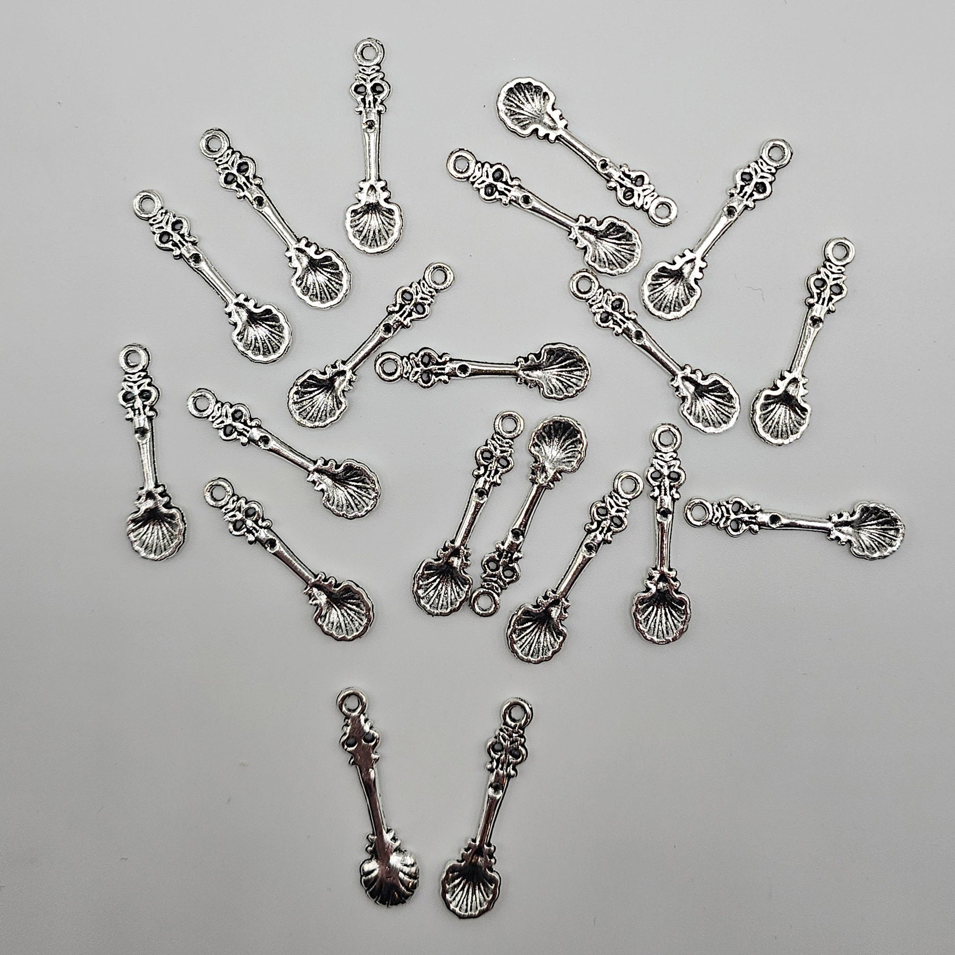 10/25/50 Pcs Spoon Silver Tone Charm, Miniature Cutlery Tableware Charms #CM034