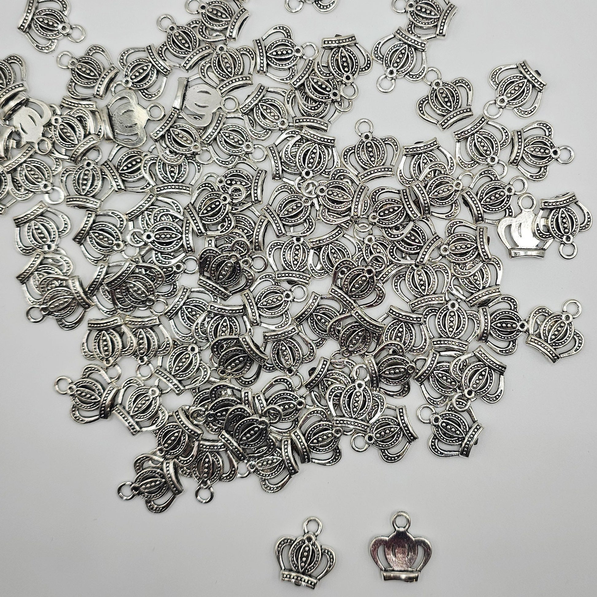 10/25/50 Pcs Crown Silver Tone Charm, Charms #CM040