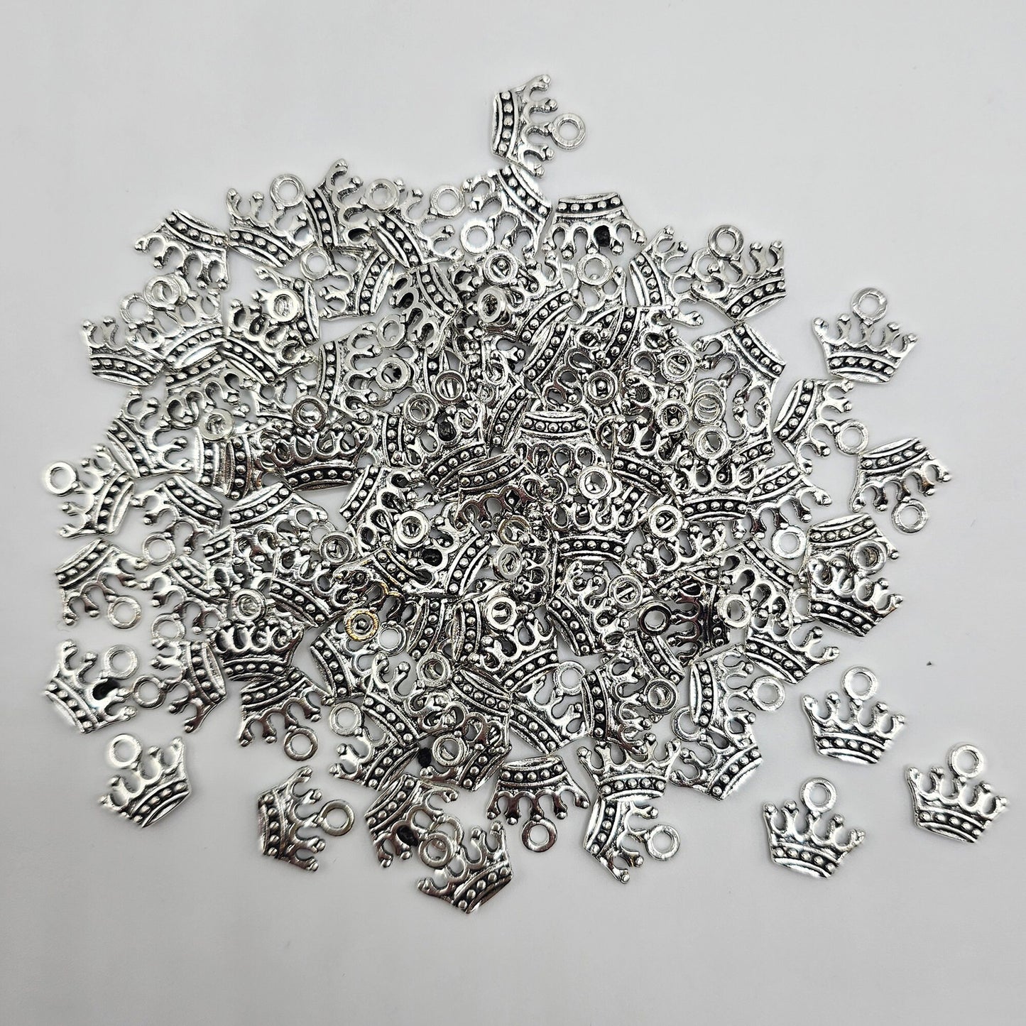 10/25/50/100 Pcs Crown Silver Tone Charm, Charms #CM041